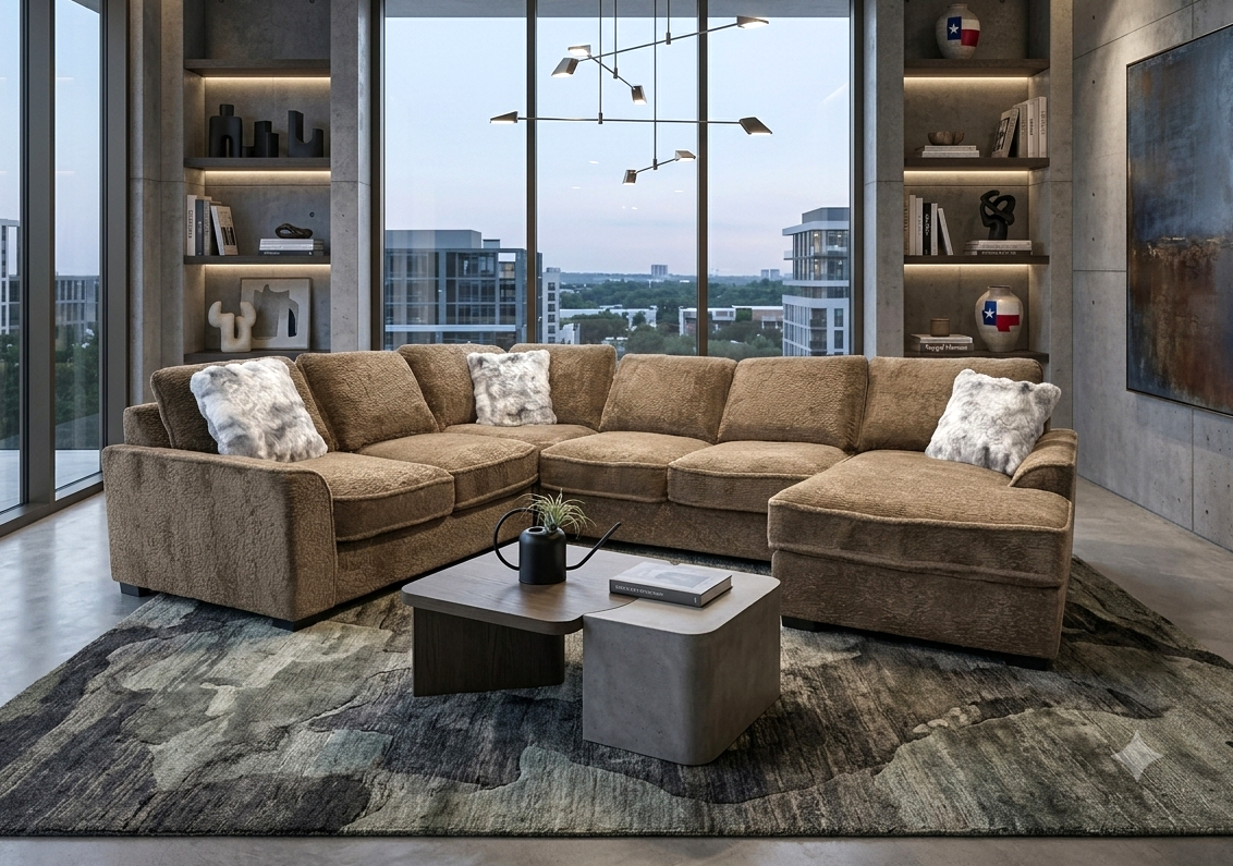 Amara Mocha Brown Teddy Fabric 4-Piece Sectional, view 2