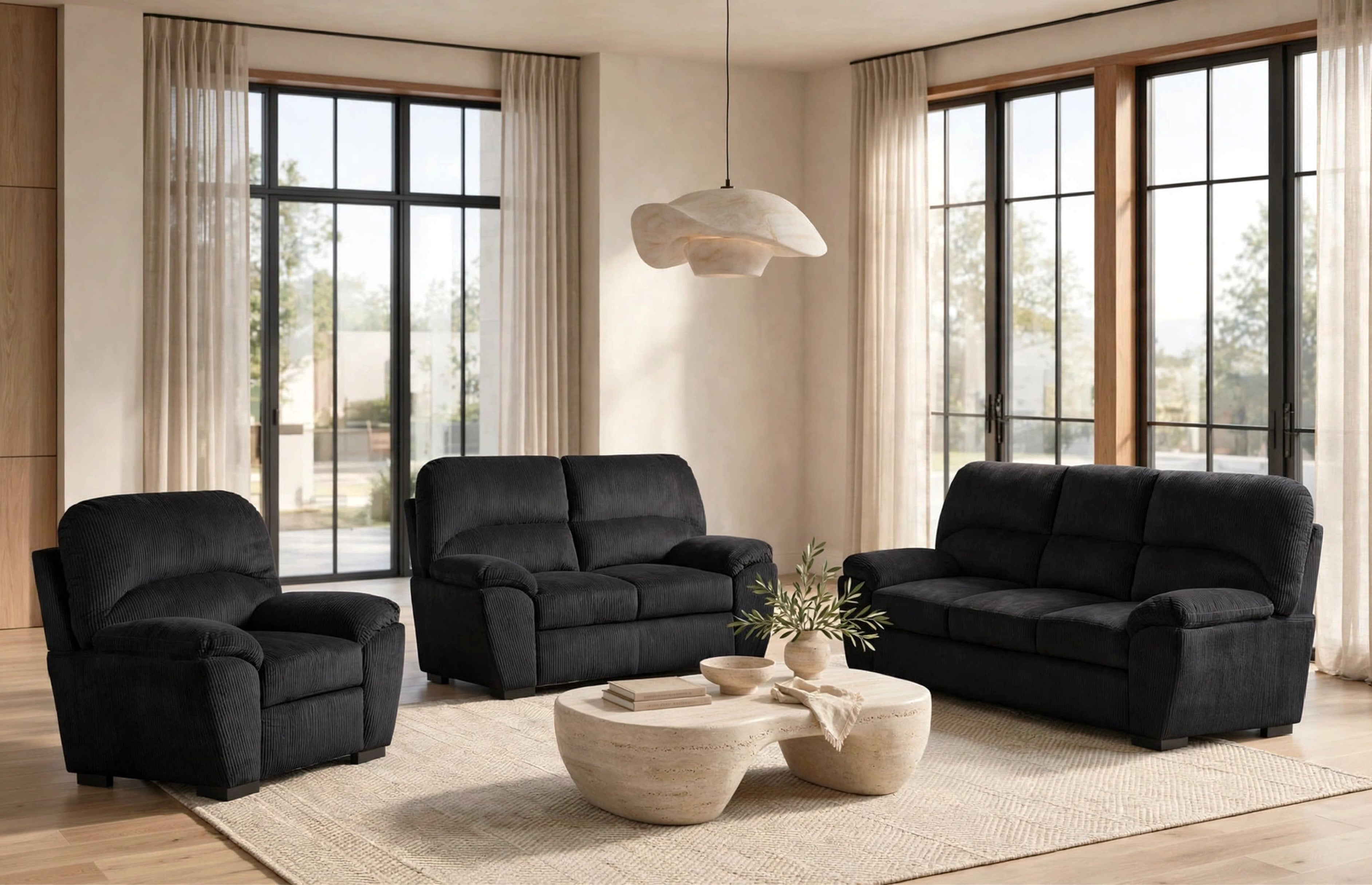Tiffany Black Corduroy Sofa & Loveseat Set, view 4