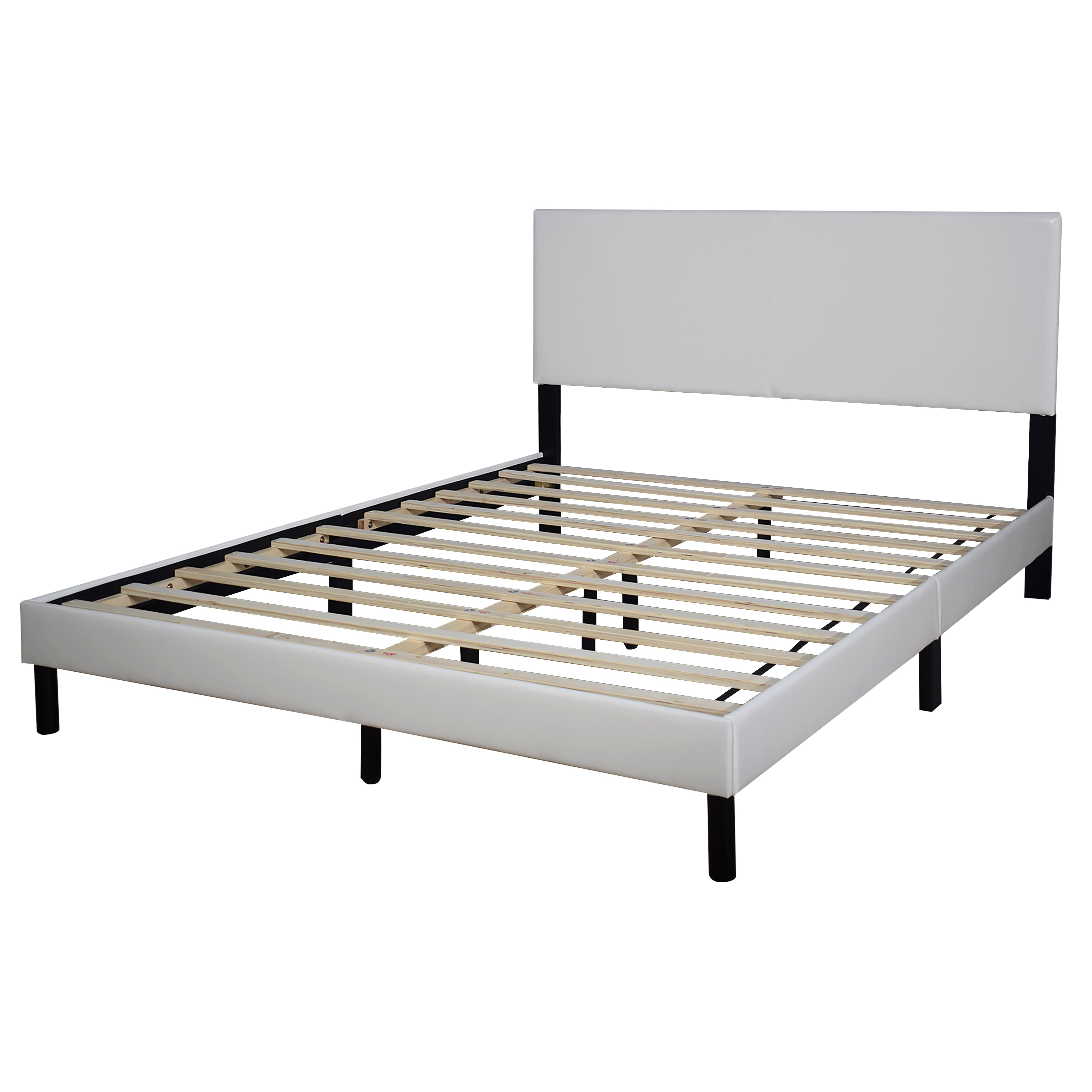 White Faux Leather Platform Bed, view 2