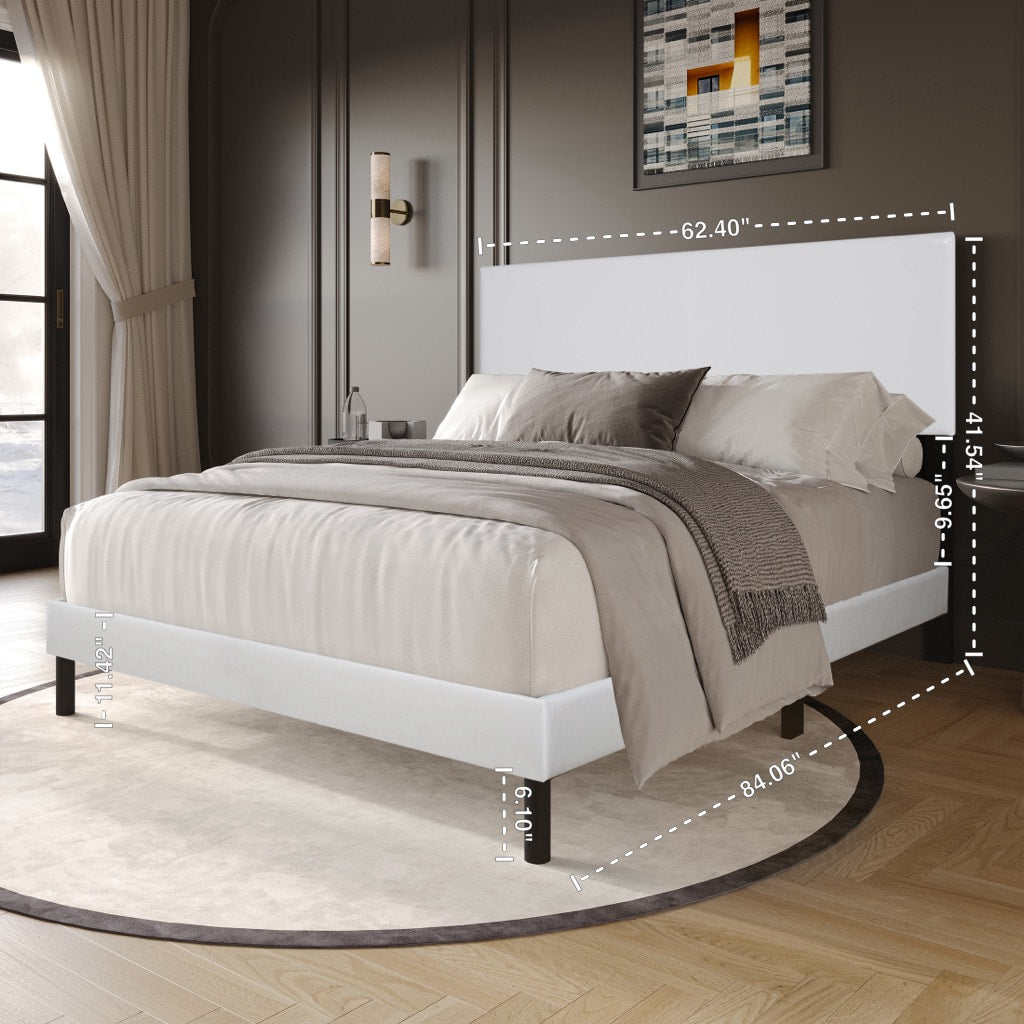 White Faux Leather Platform Bed, view 3