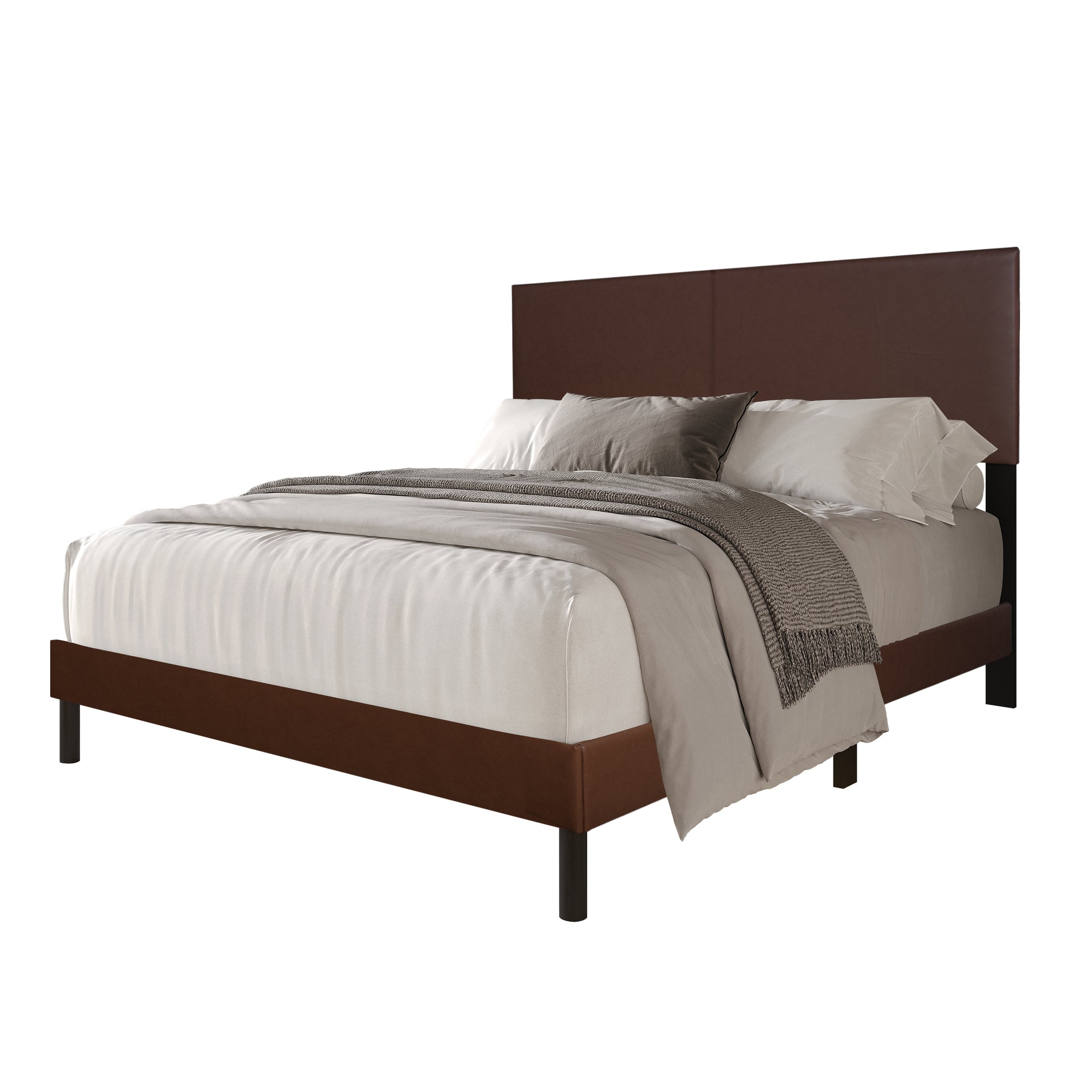 Brown Faux Leather Platform Bed