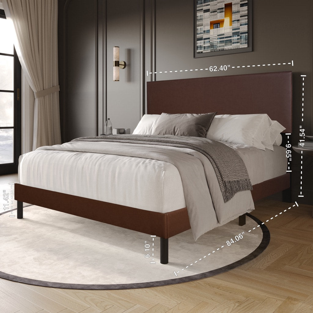 Brown Faux Leather Platform Bed, view 2