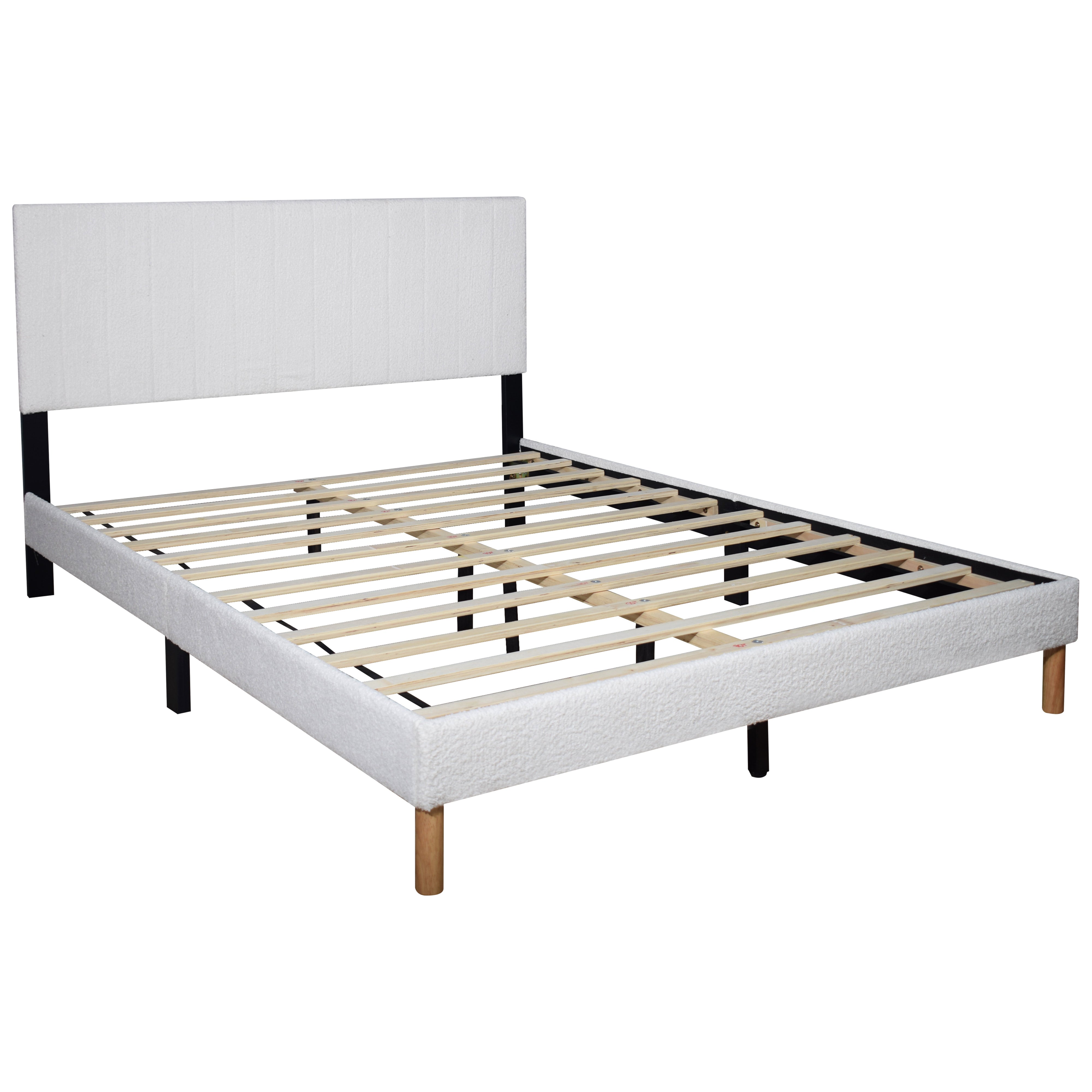 White Upholstered Panel Platform Bed, view 2
