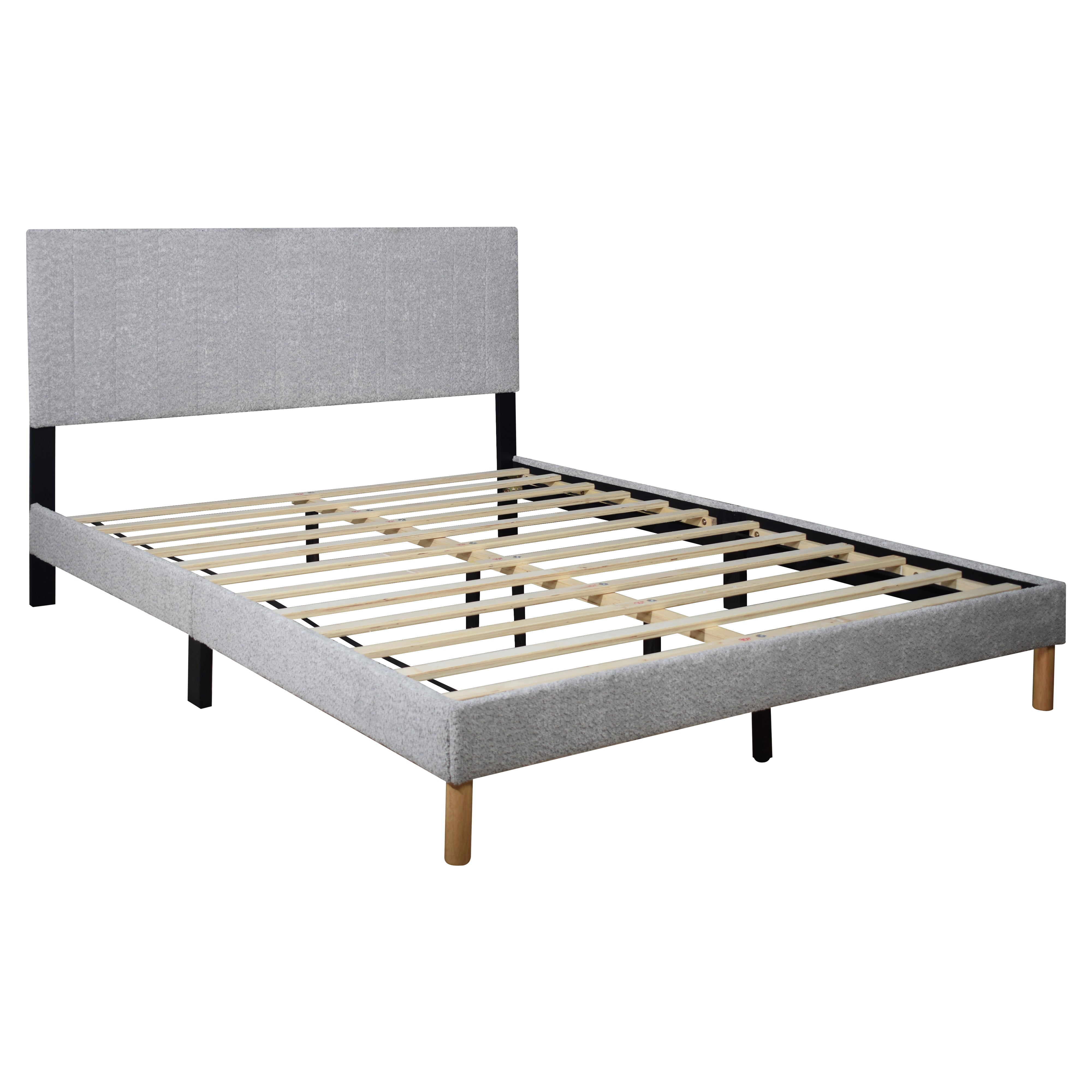 Light Gray Upholstered Panel Platform Bed, view 2