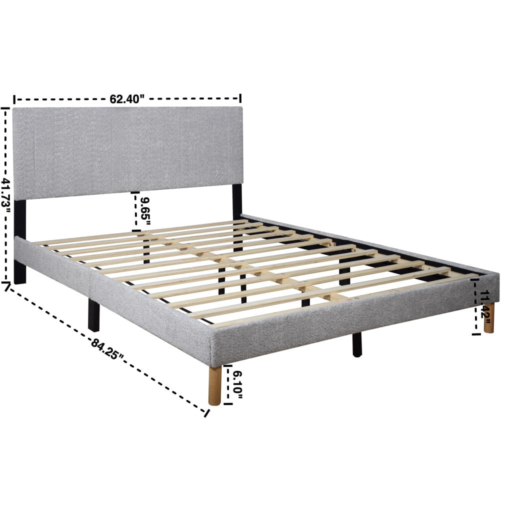 Light Gray Upholstered Panel Platform Bed, view 4