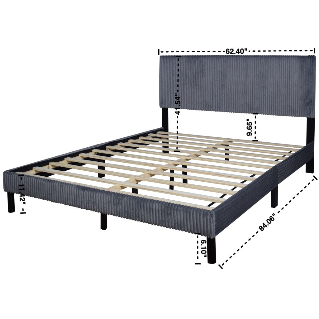 Gray Corduroy Full Platform Bed, view 3