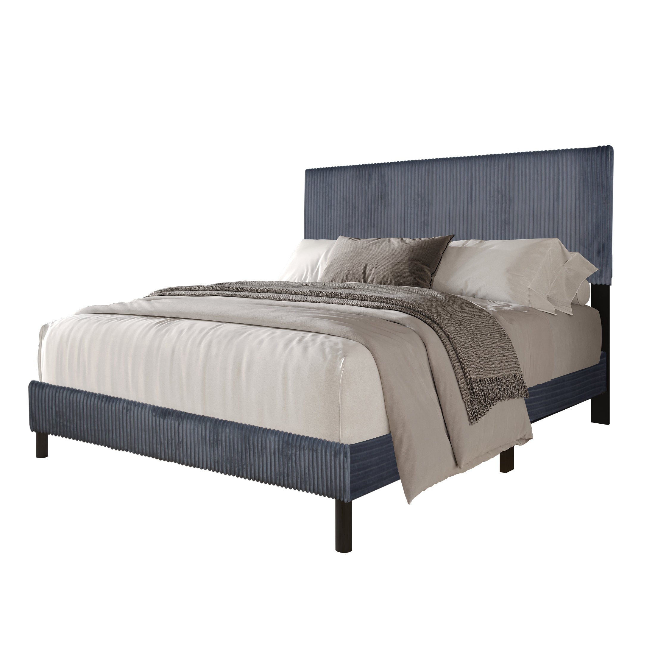 Gray Corduroy Full Platform Bed, view 4