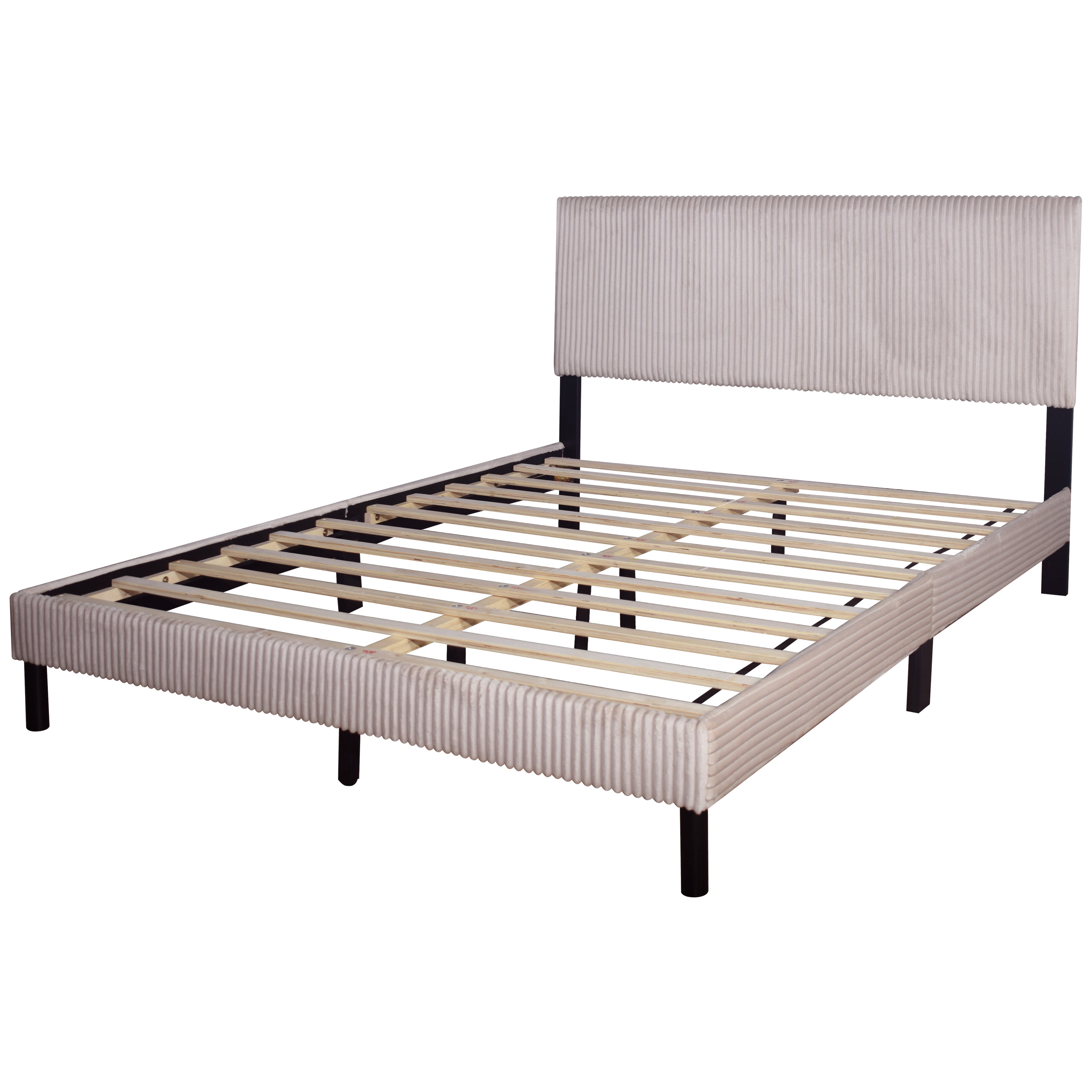 Beige Corduroy Platform Bed, view 2