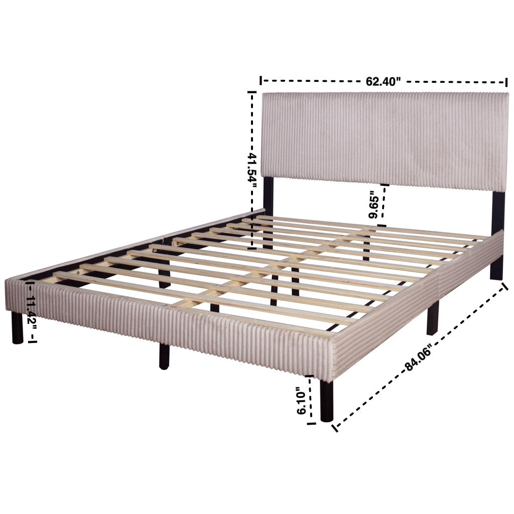 Beige Corduroy Platform Bed, view 3