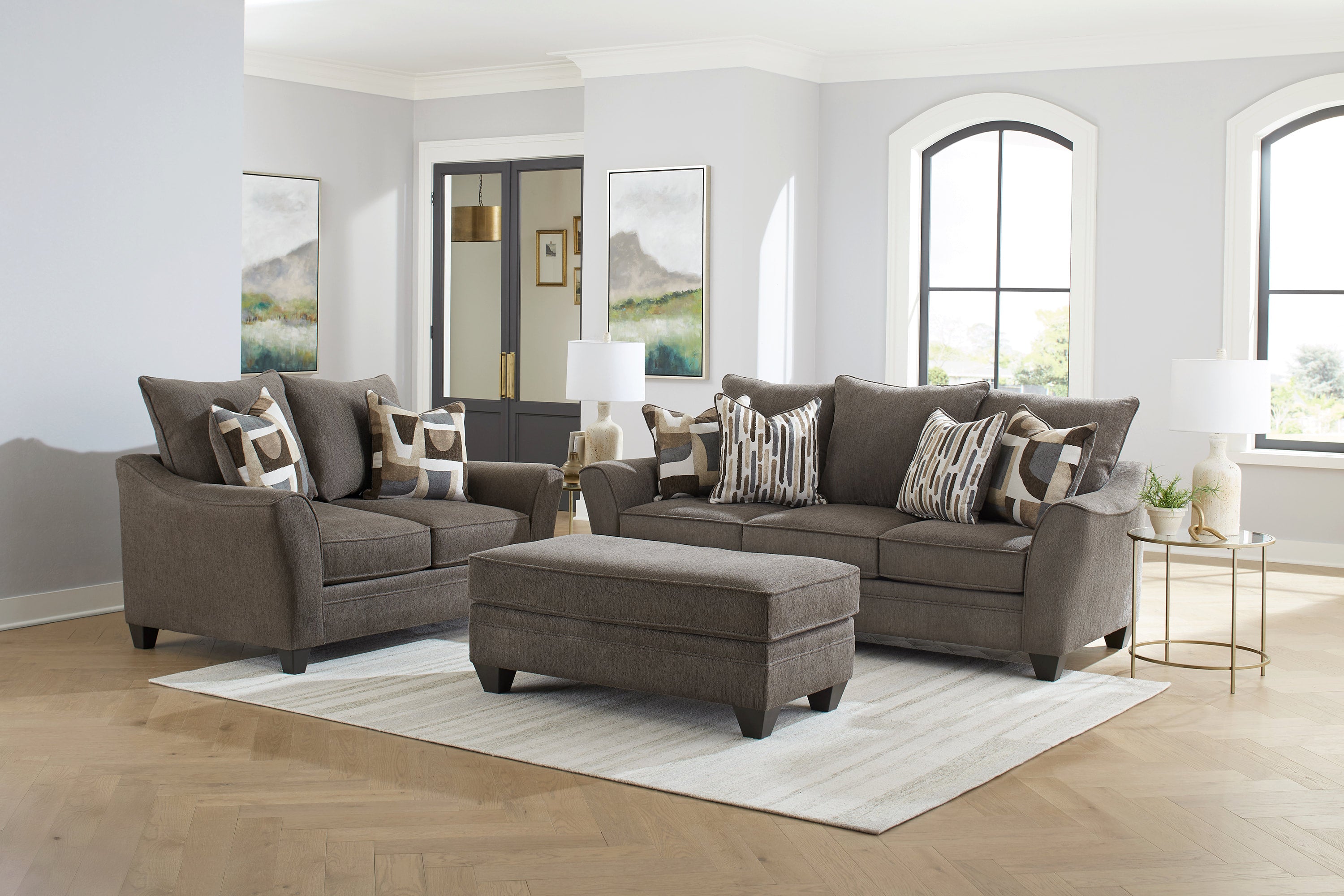 Walnut Oversized Chenille Sofa & Loveseat Set