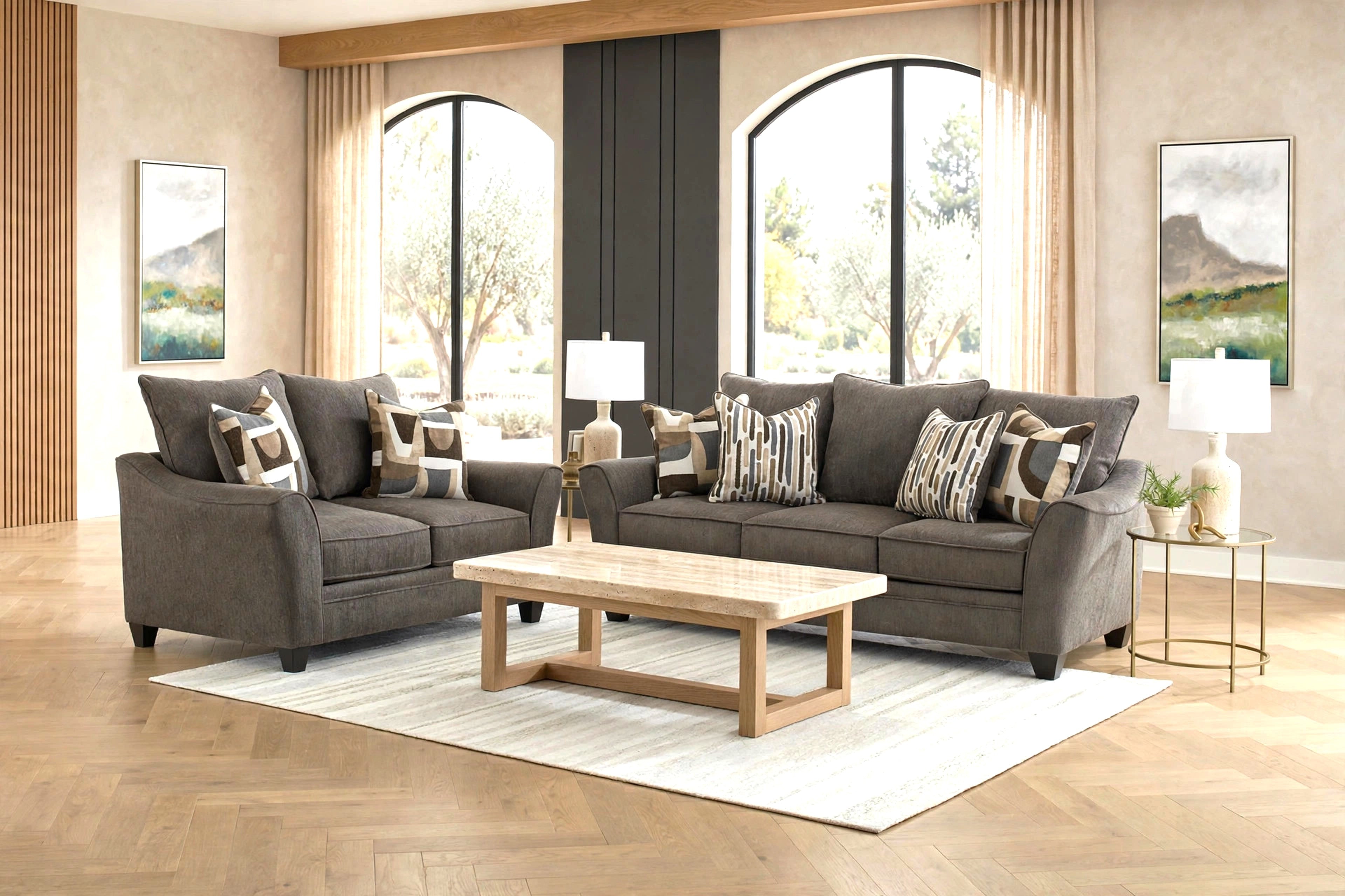 Walnut Oversized Chenille Sofa & Loveseat Set, view 2