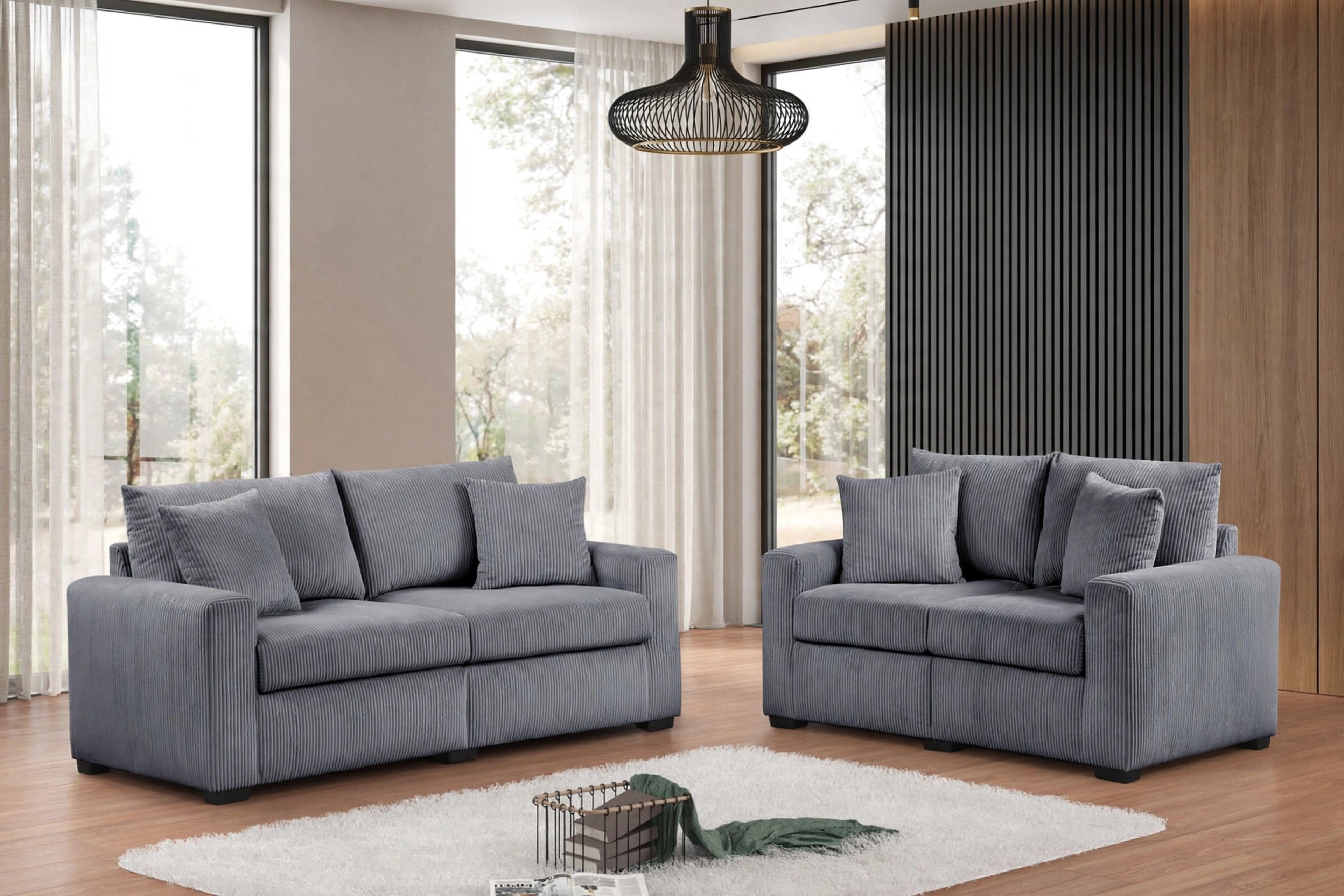 Charcoal Gray Corduroy Sofa & Loveseat Set, view 2