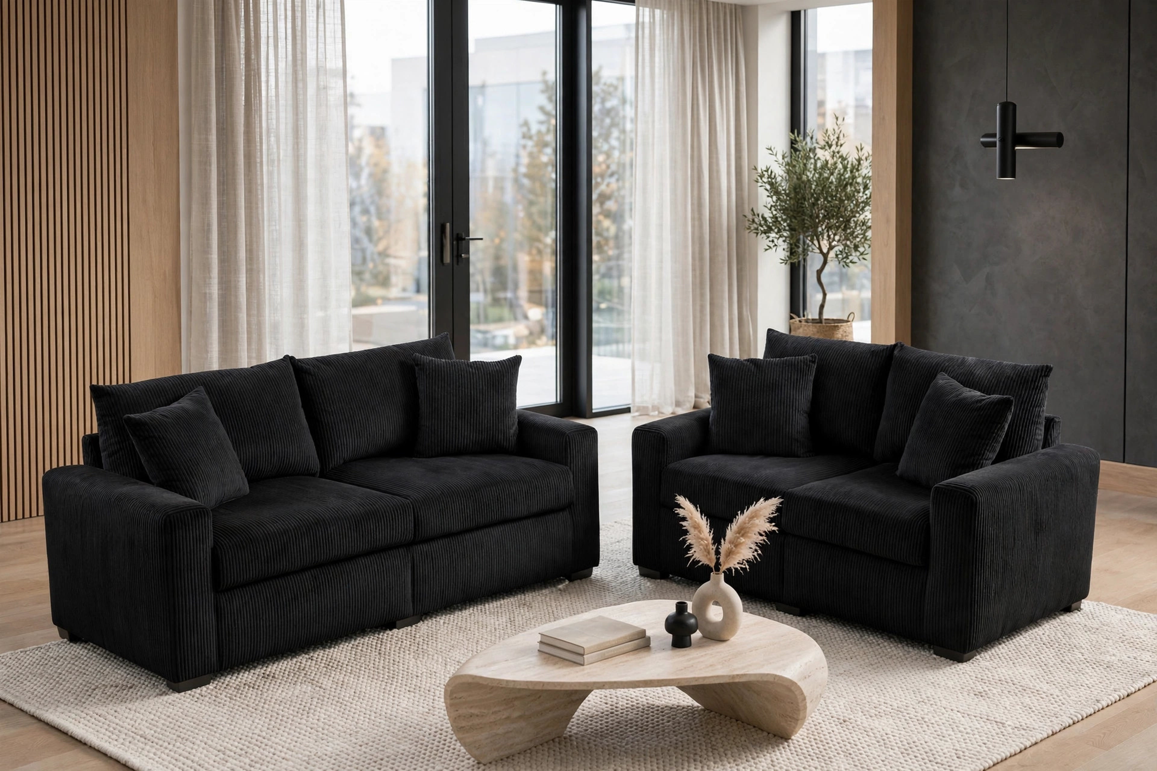 Black Corduroy Sofa & Loveseat Set, view 2