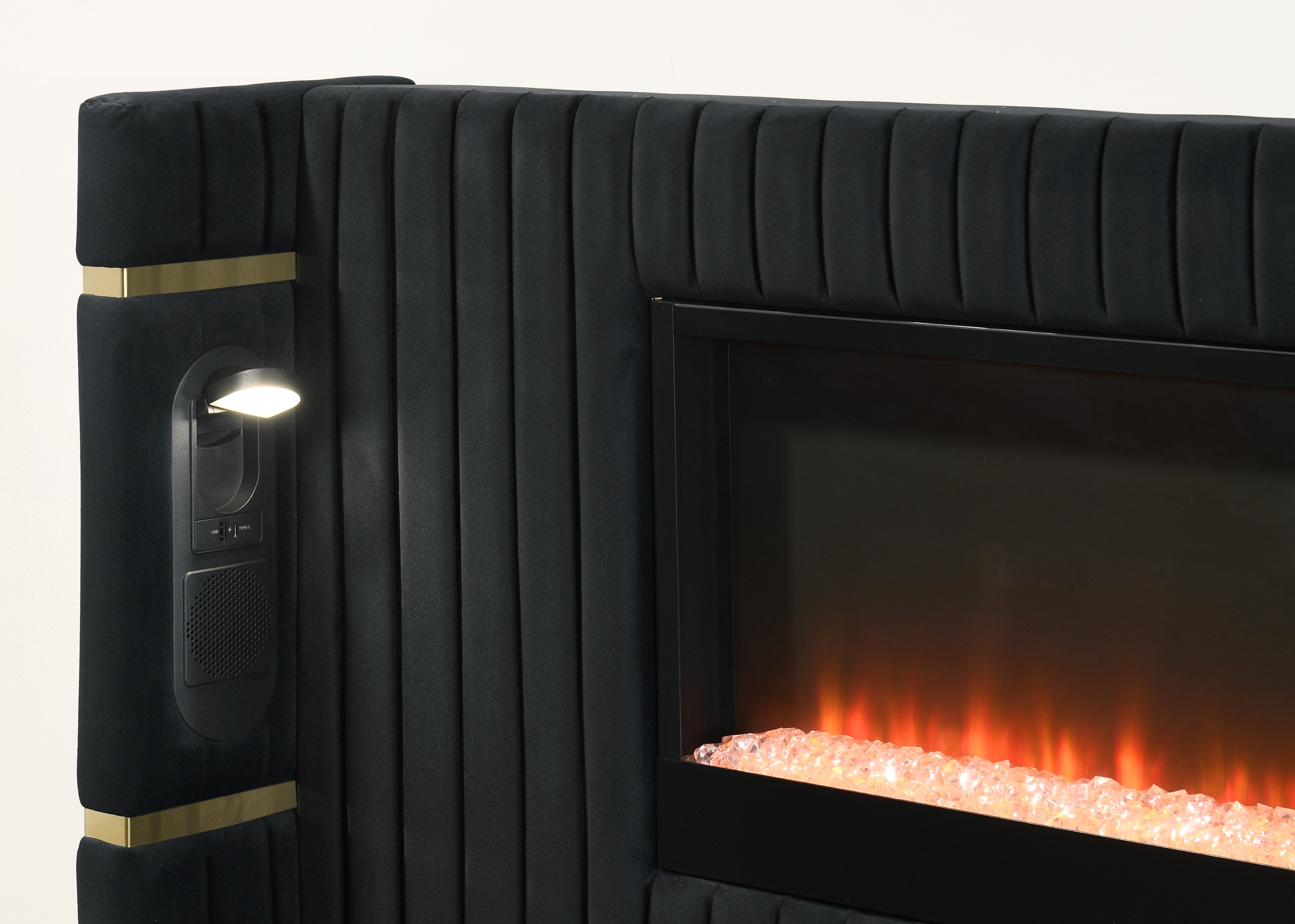 Romance Black Platform Bed with Fireplace Headboard, view 3