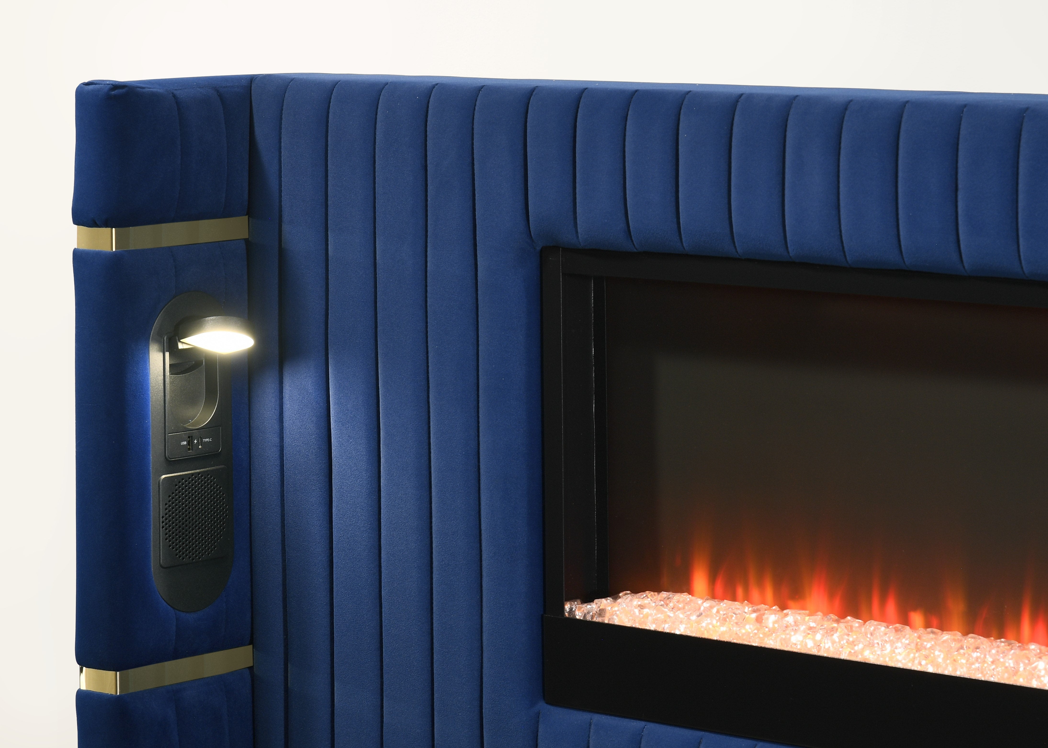 Romance Blue Platform Bed with Fireplace Headboard, view 3
