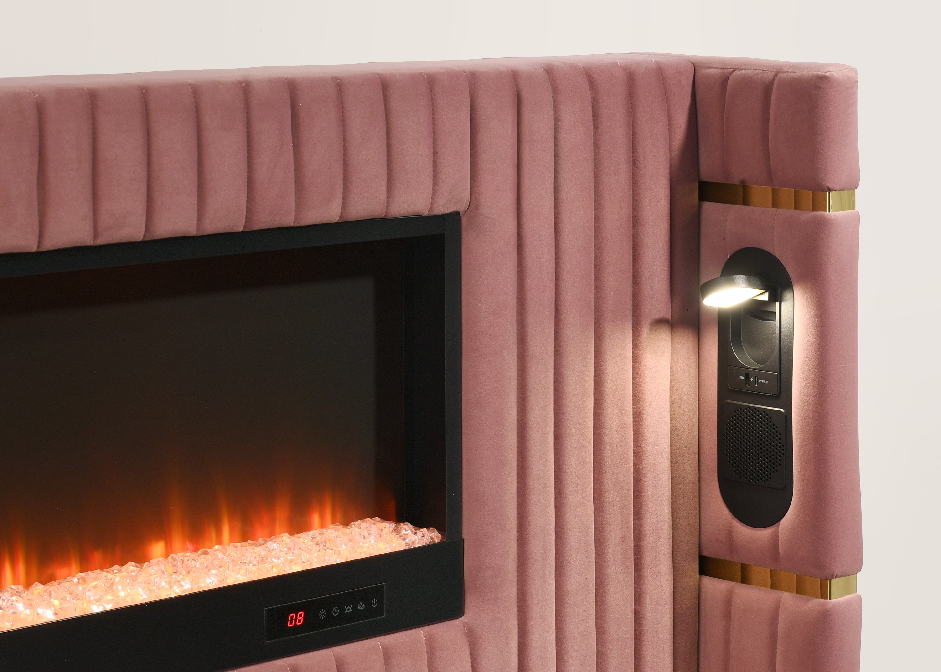 Romance Pink Platform Bed with Fireplace Headboard, view 3