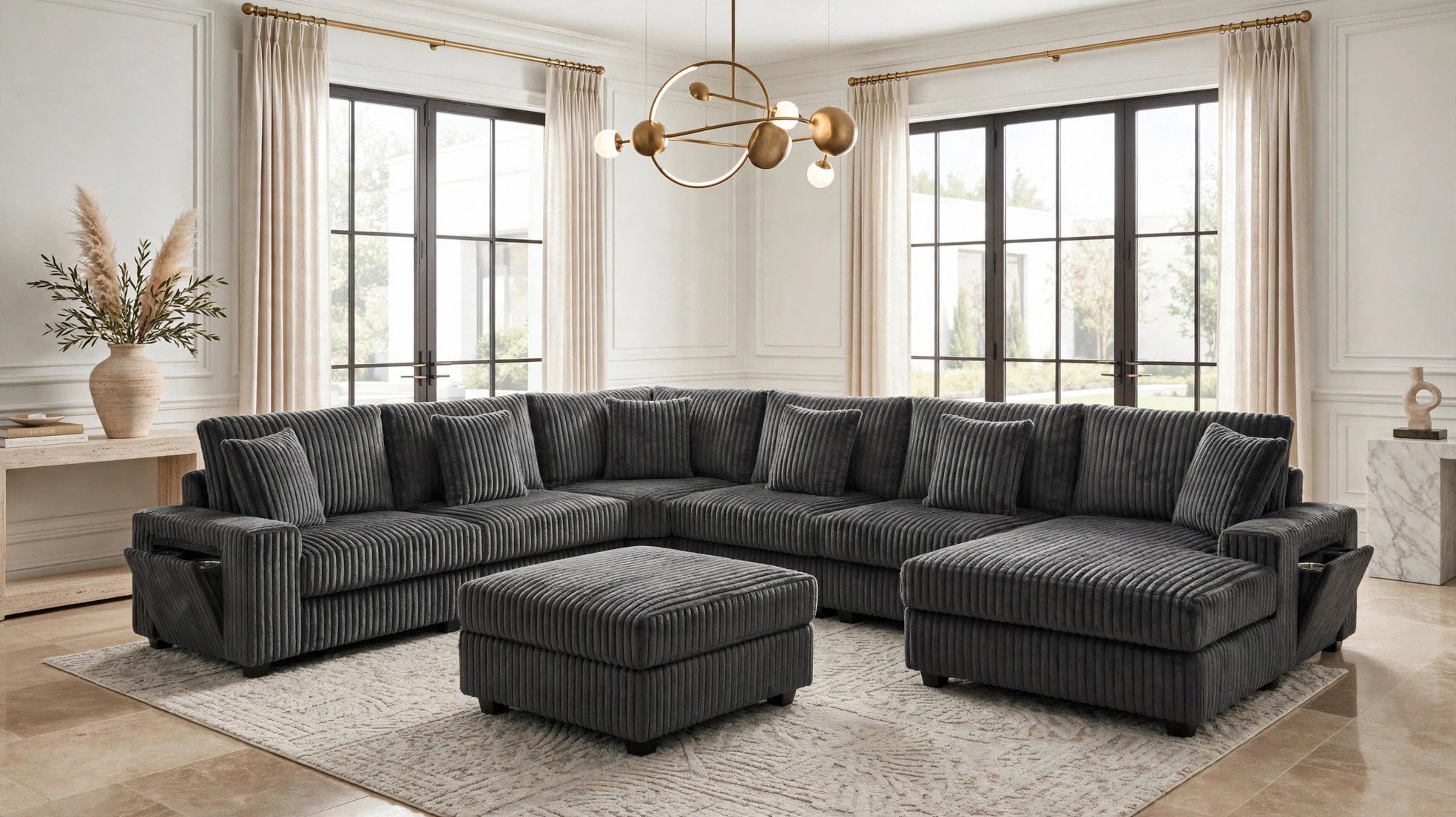 Bazooka Charcoal Corduroy 7-Piece Oversized Sectional, view 2