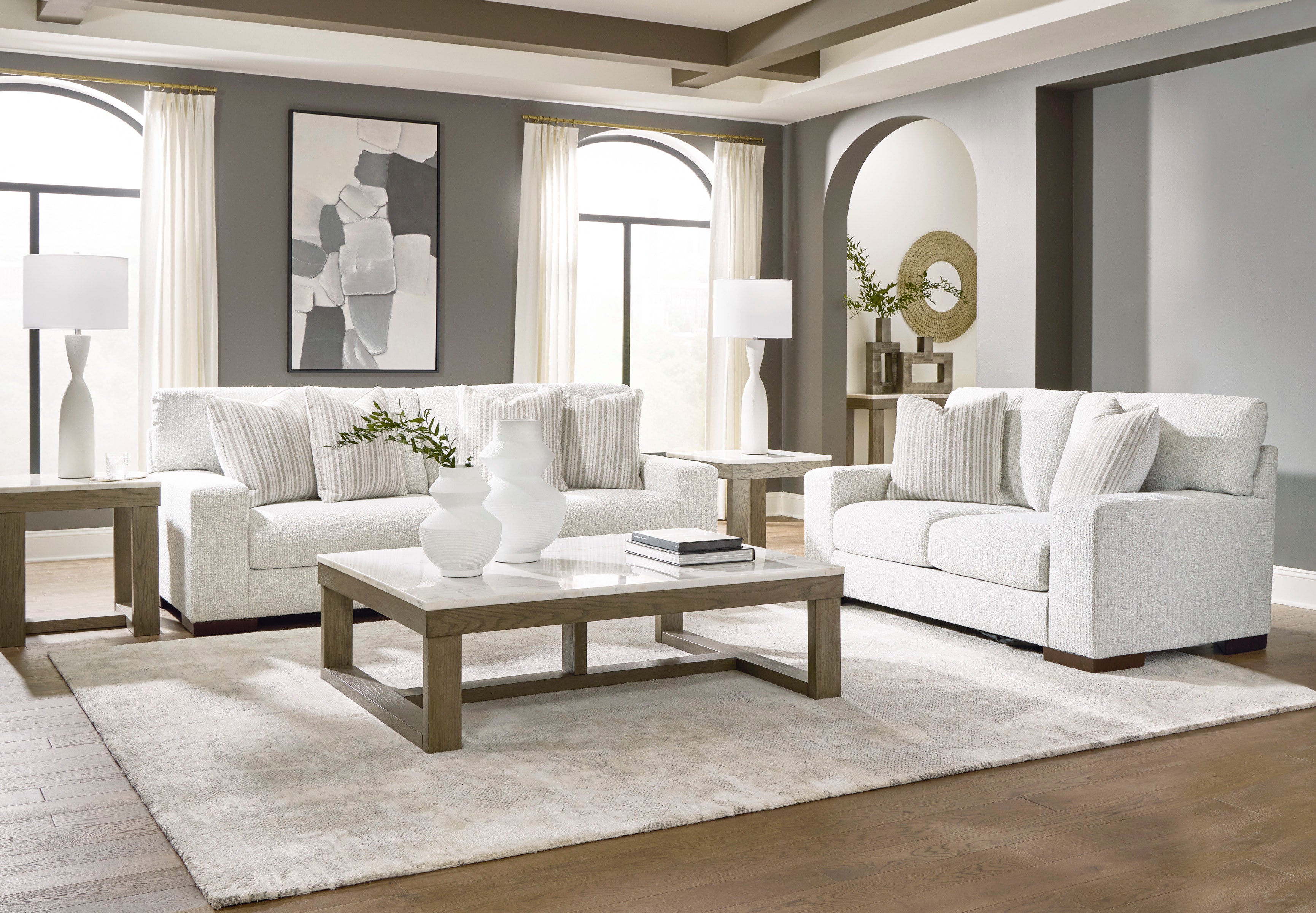 Ashley Frosted Performance Fabric Sofa & Loveseat Set