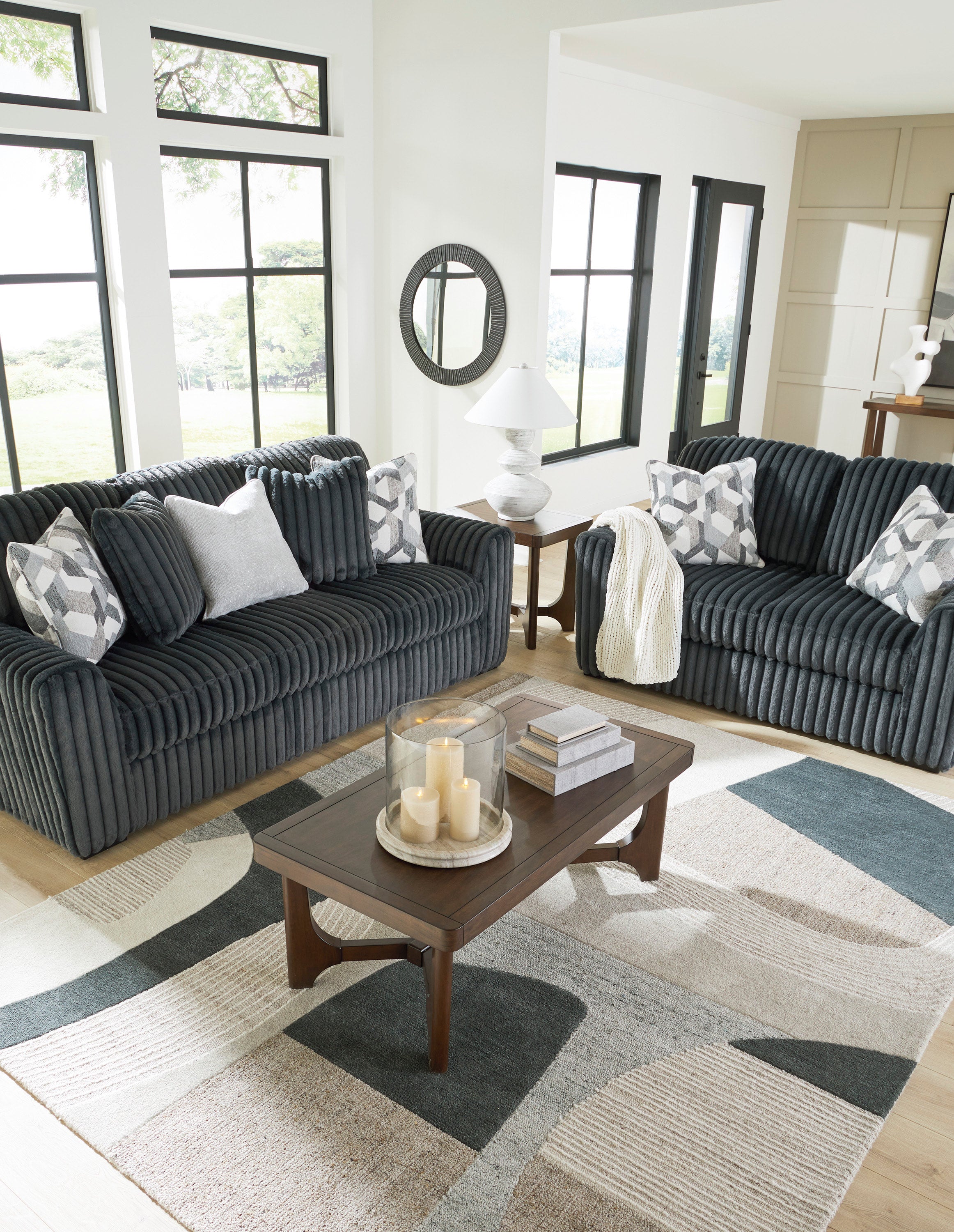 Ashley Gunmetal Oversized Channel Sofa & Loveseat Set, view 3