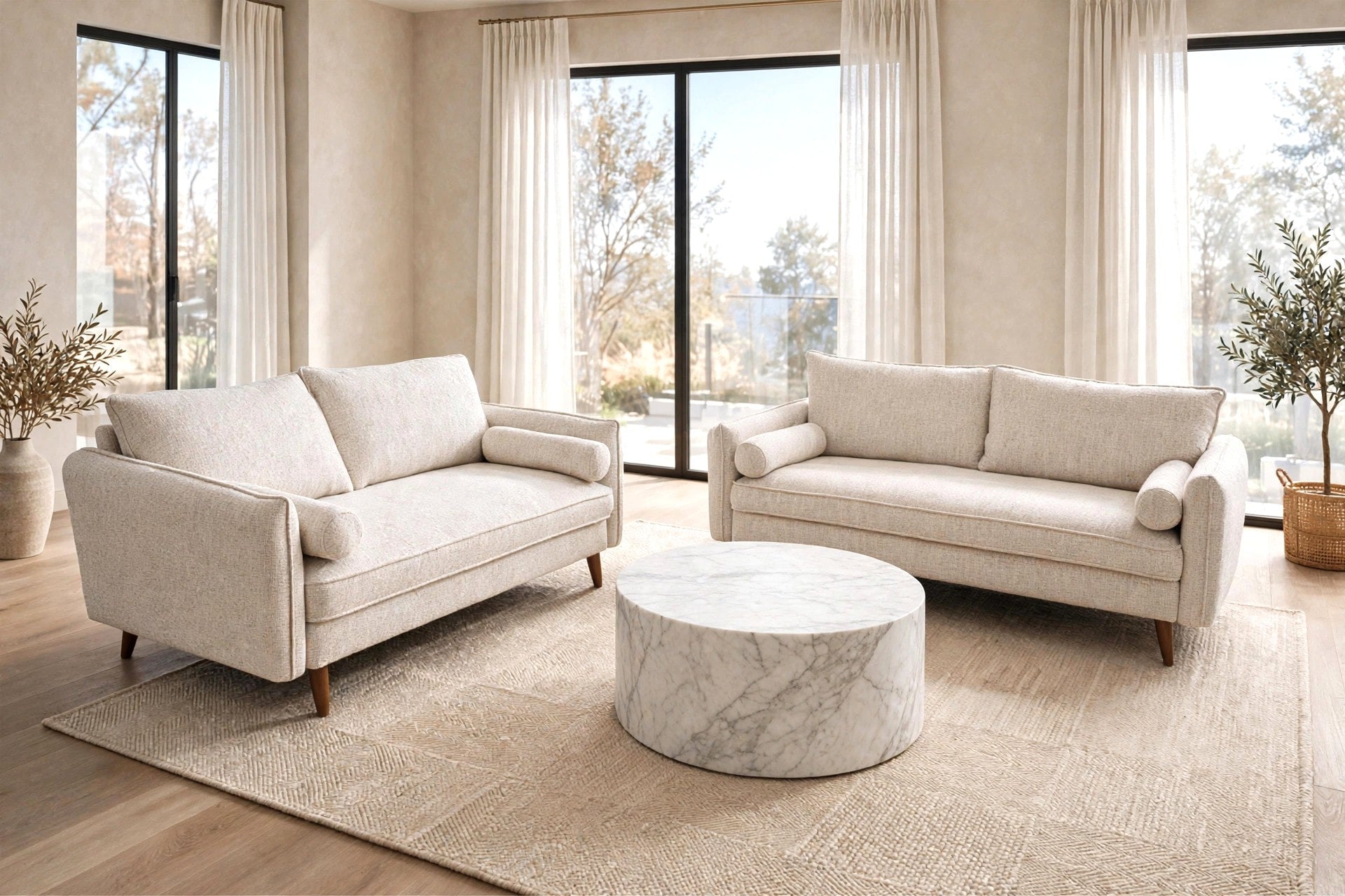 Vanti Beige Mid-Century Sofa & Loveseat Set