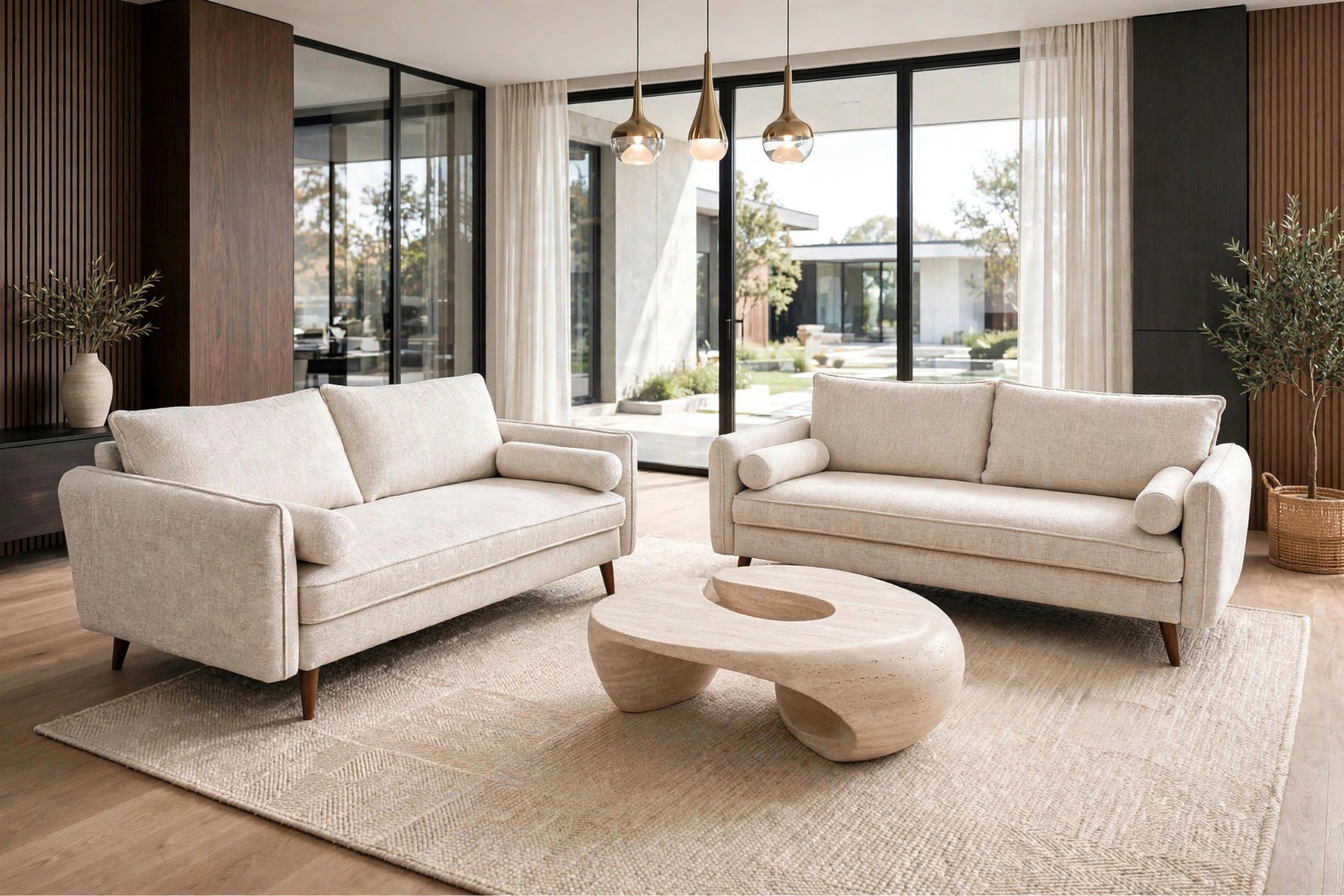 Vanti Beige Mid-Century Sofa & Loveseat Set, view 2