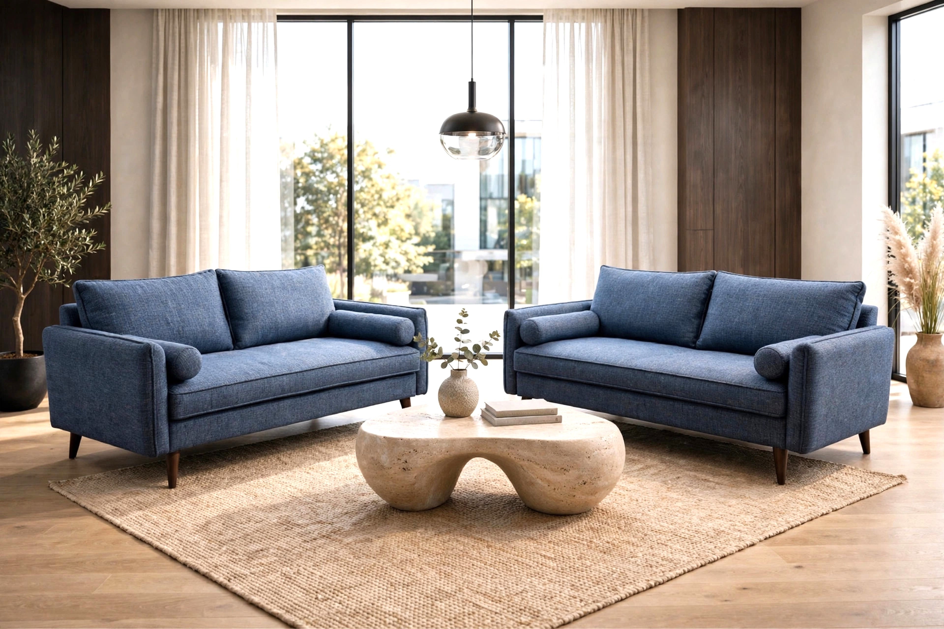 Vanti Blue Mid-Century Sofa & Loveseat Set