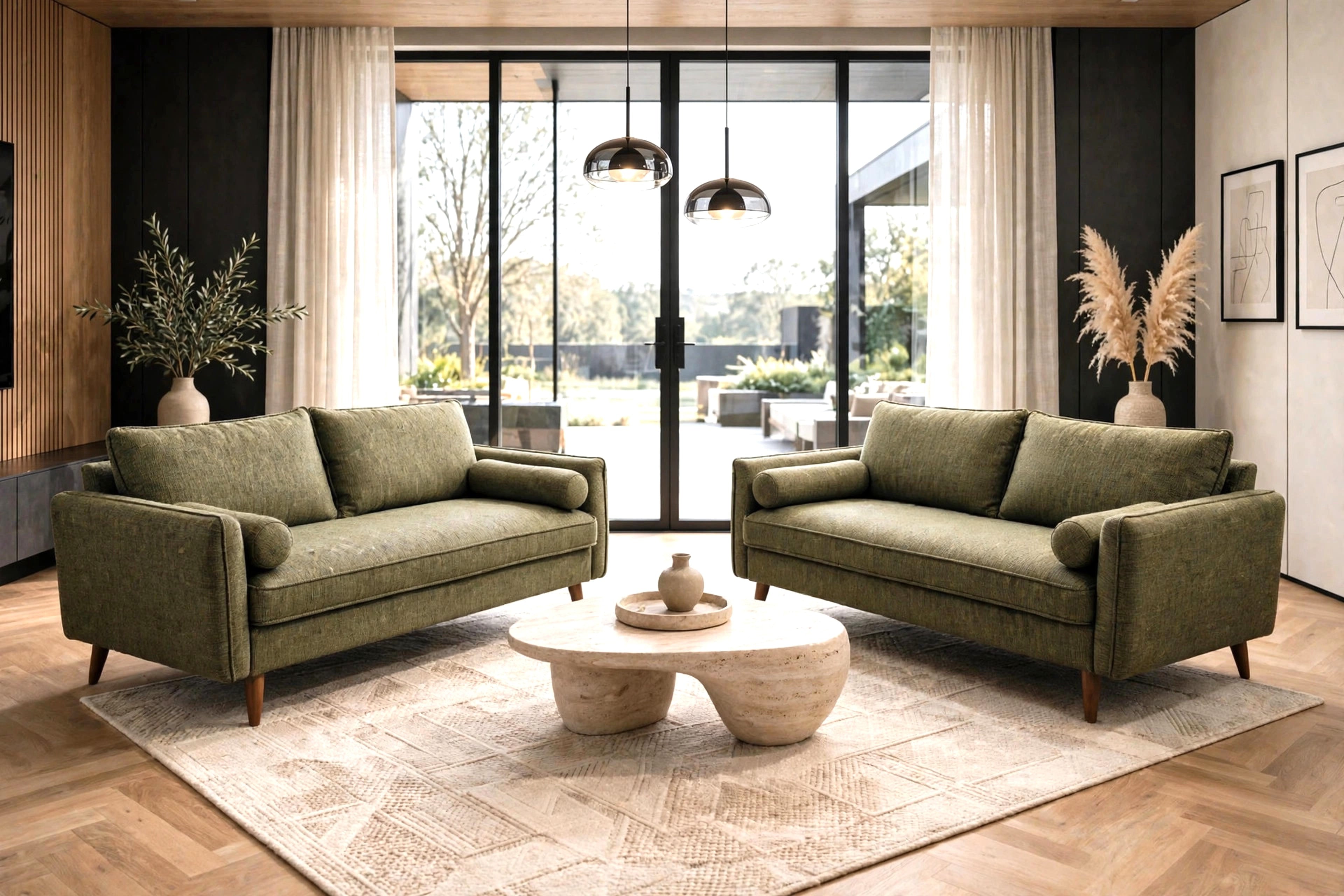 Vanti Green Mid-Century Sofa & Loveseat Set