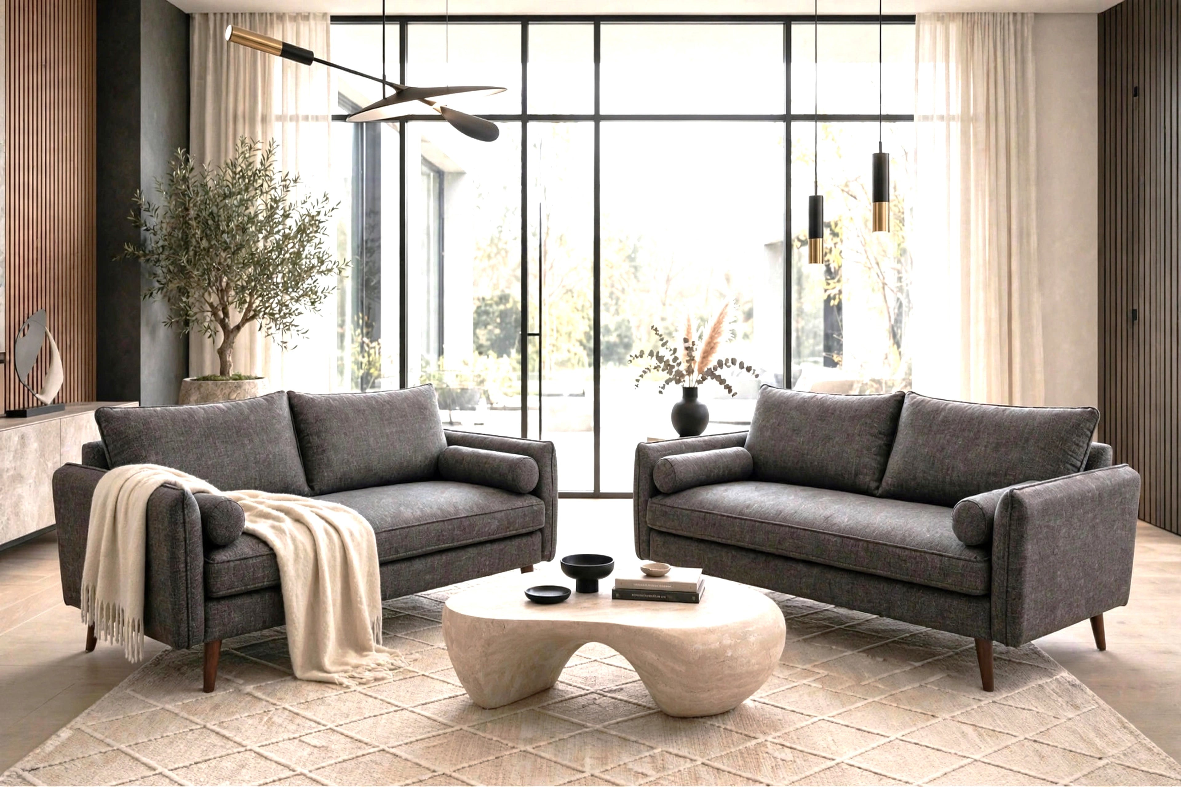 Vanti Dark Gray Mid-Century Sofa & Loveseat Set