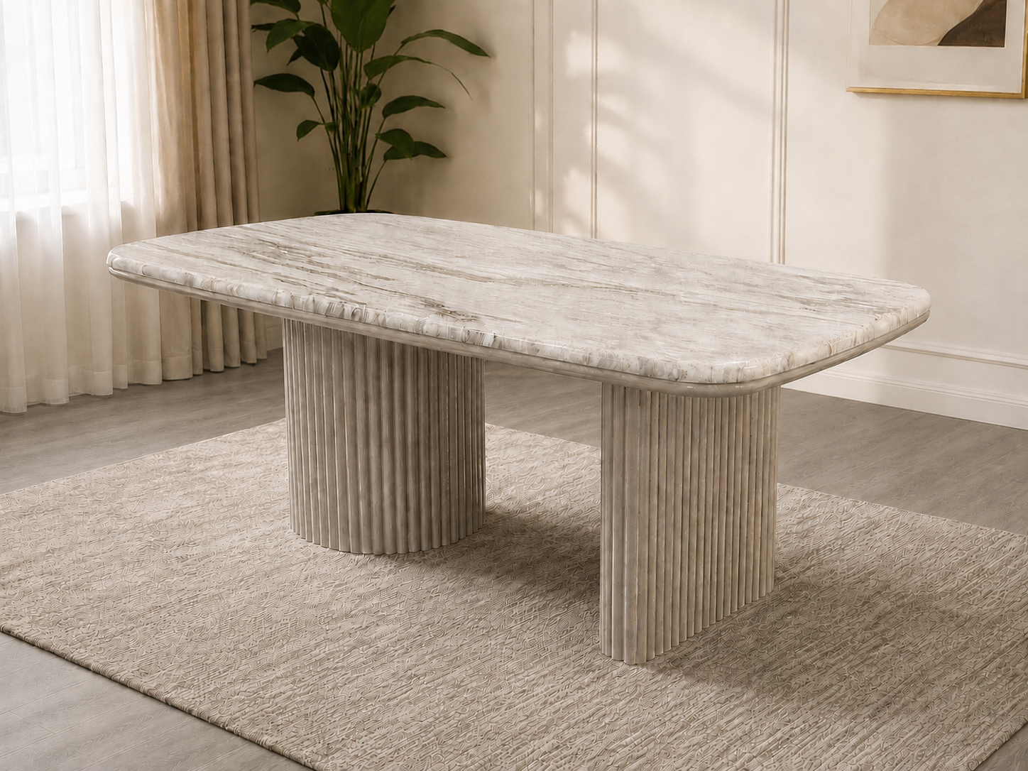 Samara Genuine Marble Dining Table with 6 Chairs, view 2