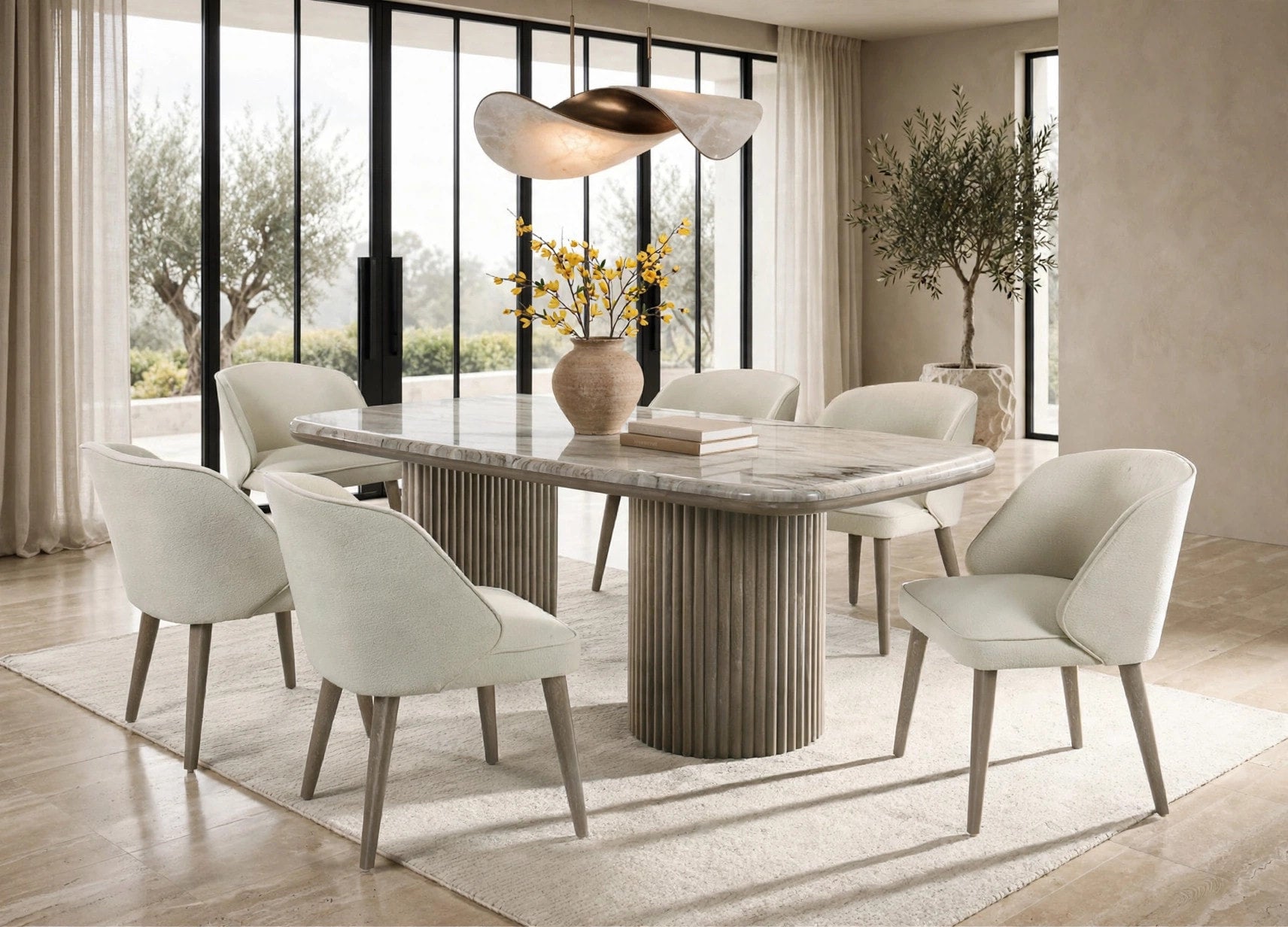 Samara Genuine Marble Dining Table with 6 Chairs, view 3