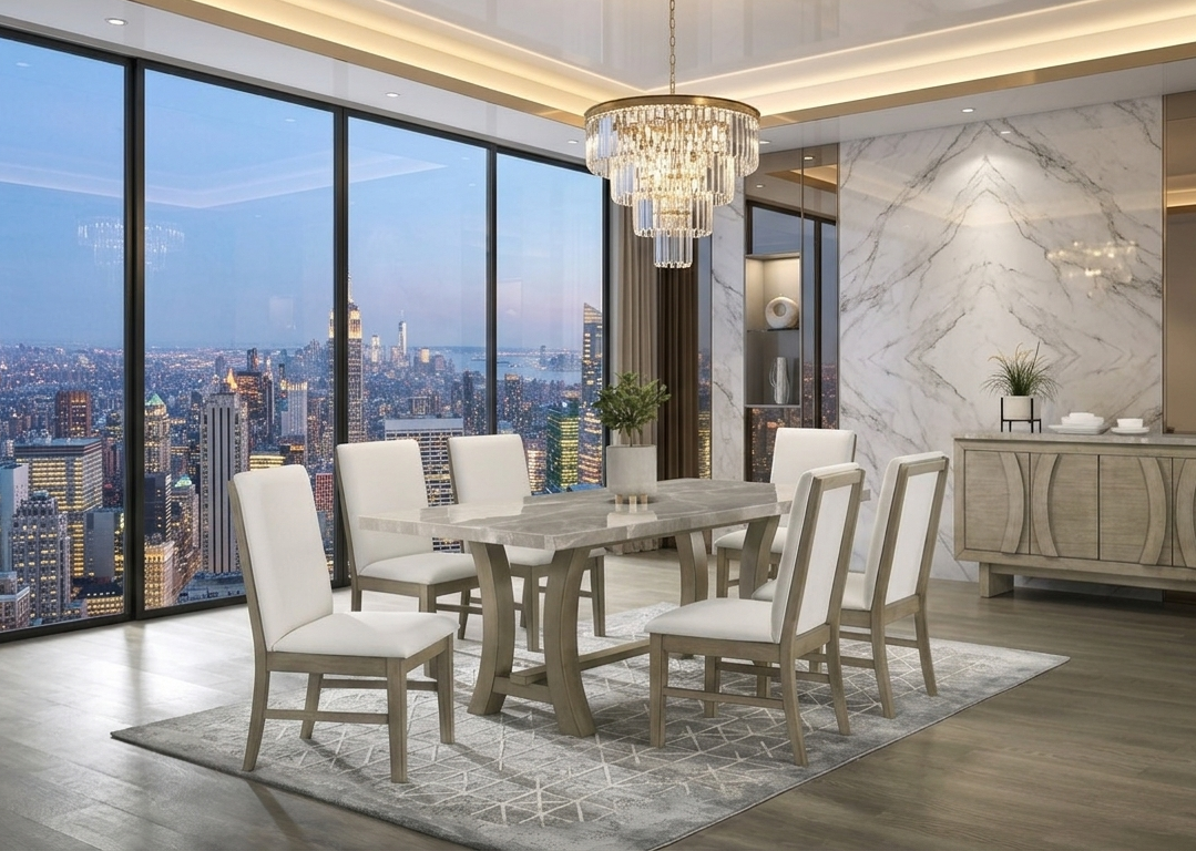 Roco Genuine Marble Dining Table with 6 Chairs, view 2