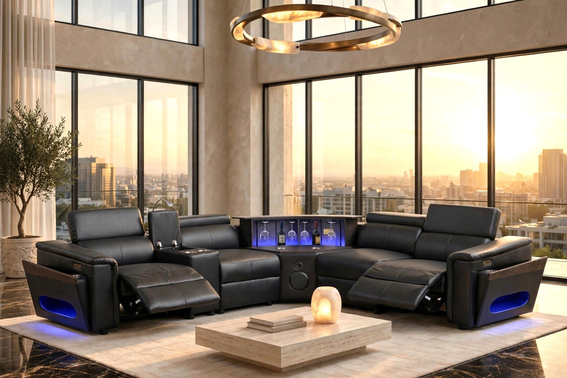 Holiday Black Power Reclining Sectional with Bluetooth Speaker