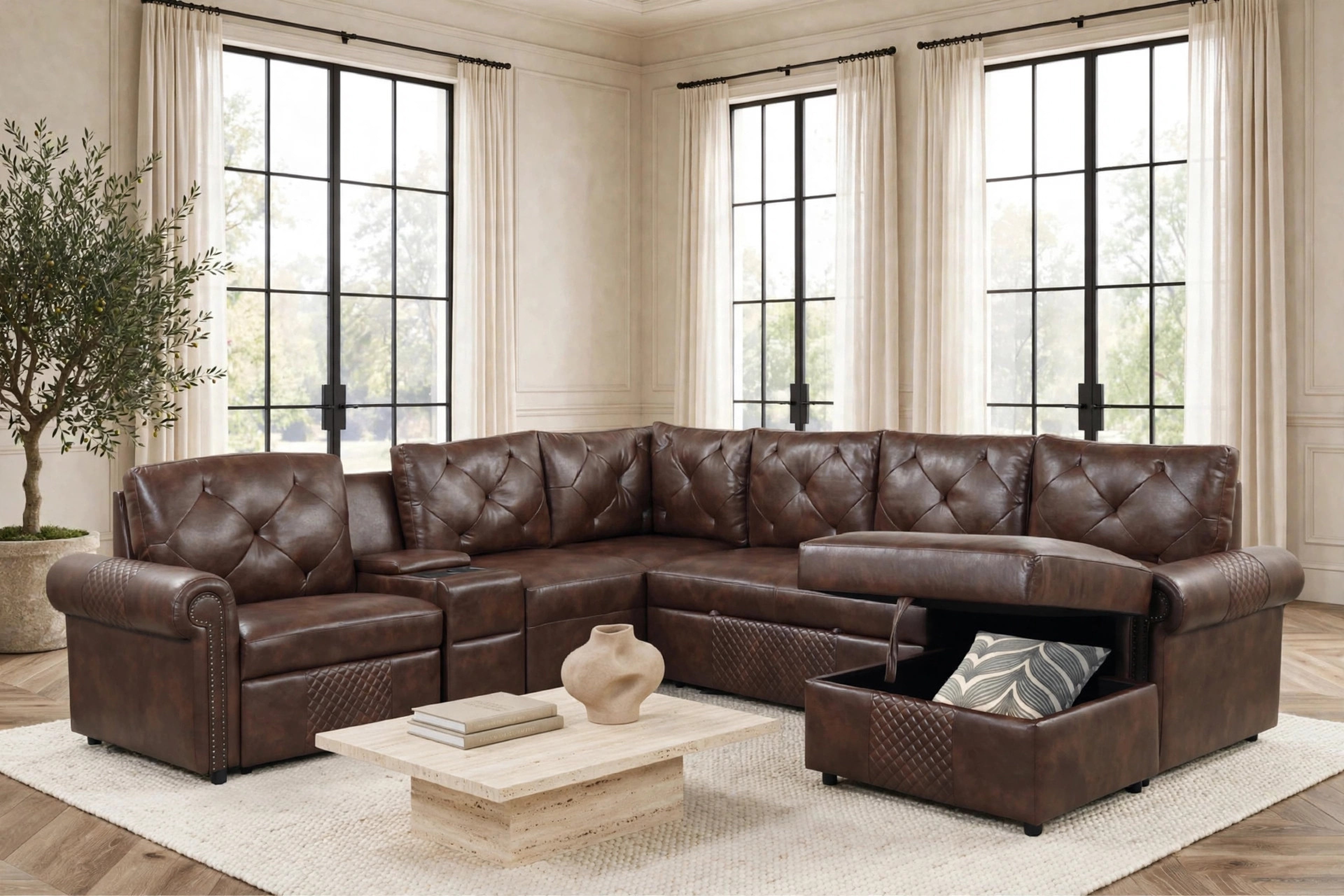 Winston Brown Power Reclining Sectional with Pull-Out Bed, view 2