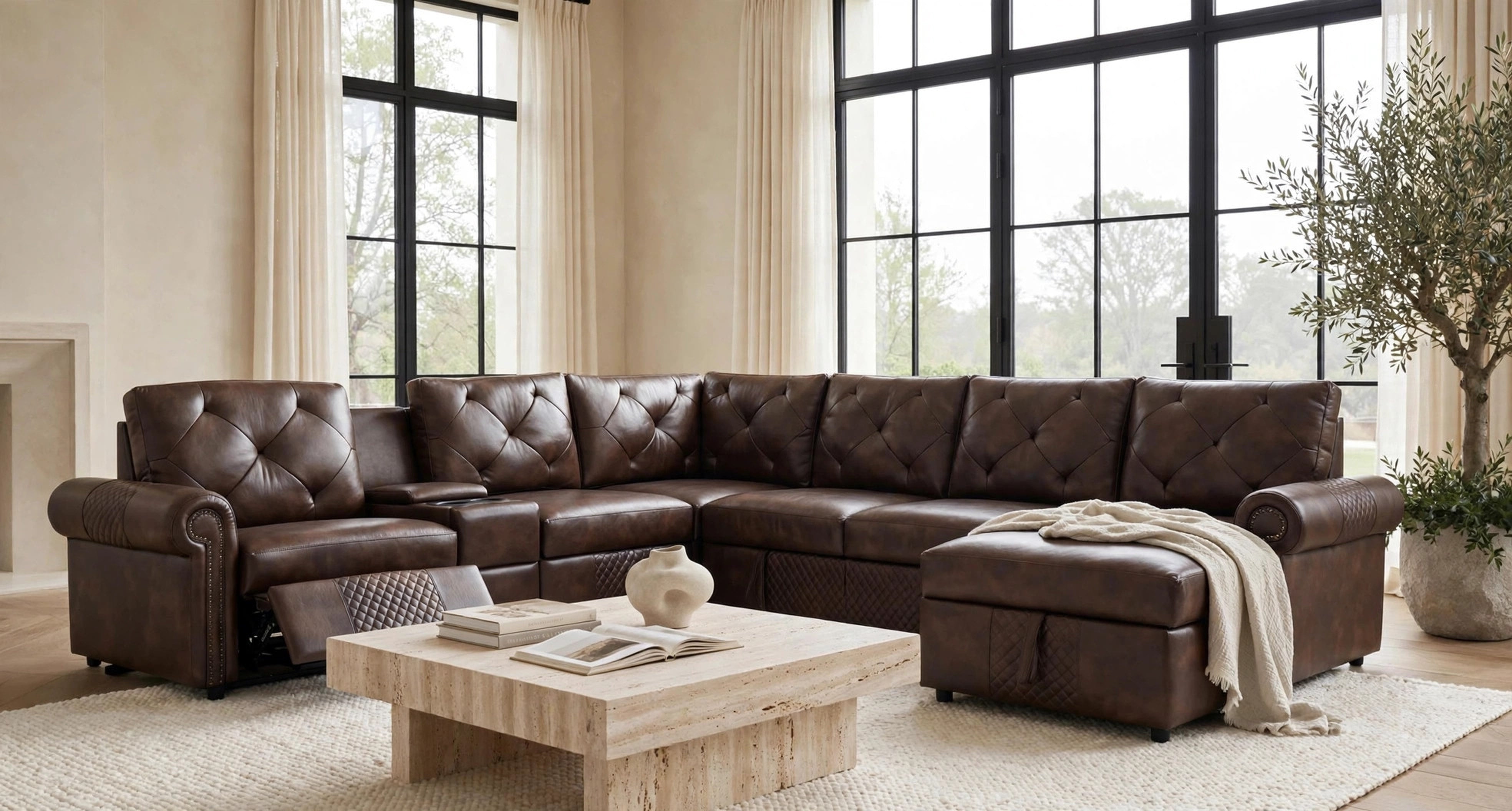 Winston Brown Power Reclining Sectional with Pull-Out Bed, view 3