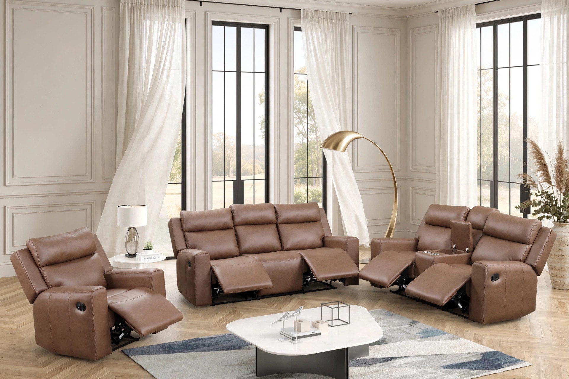 Elevation Brown Leather-Gel 3-Piece Reclining Set