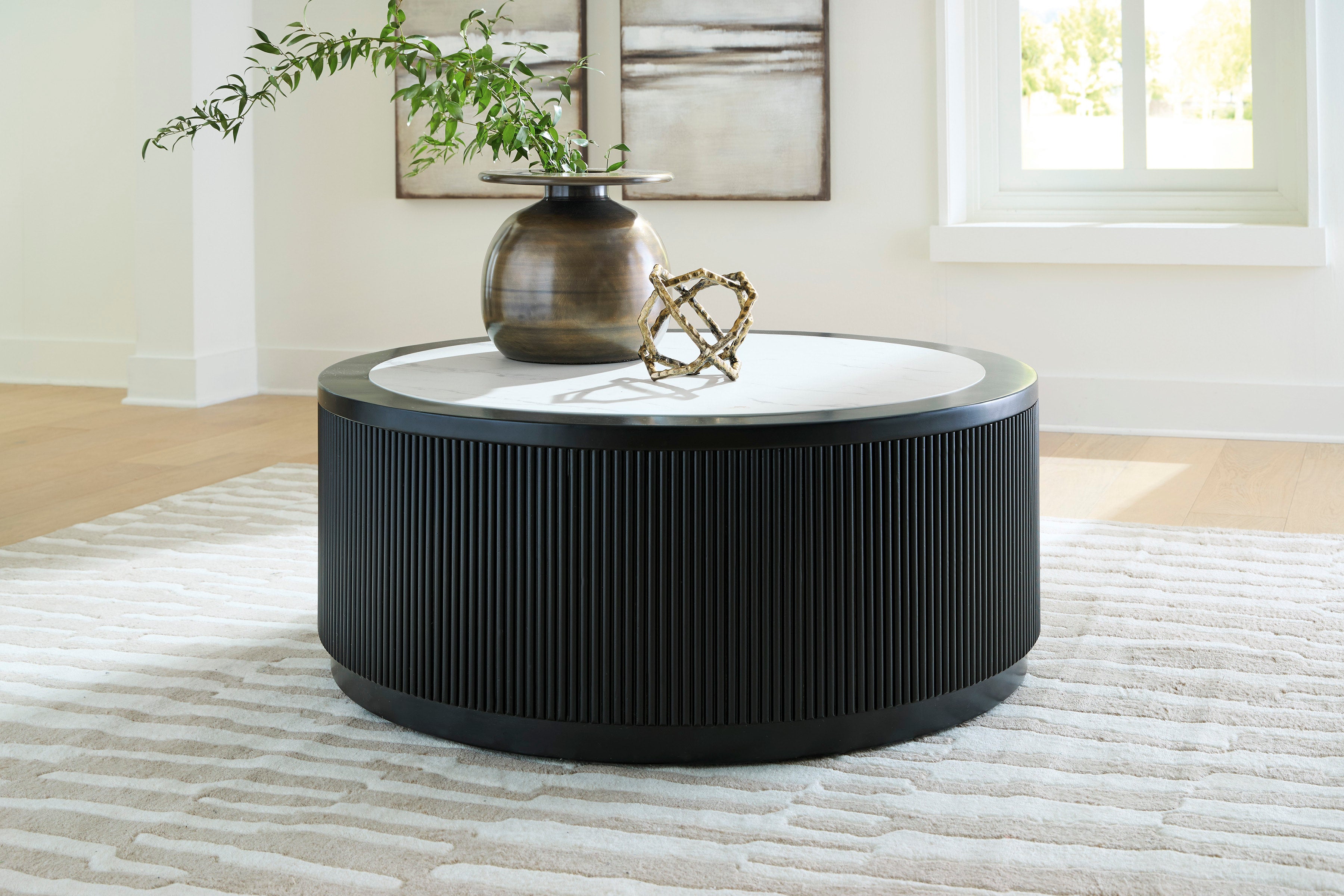 Ashley Black Faux Marble Square Cocktail Table on Casters