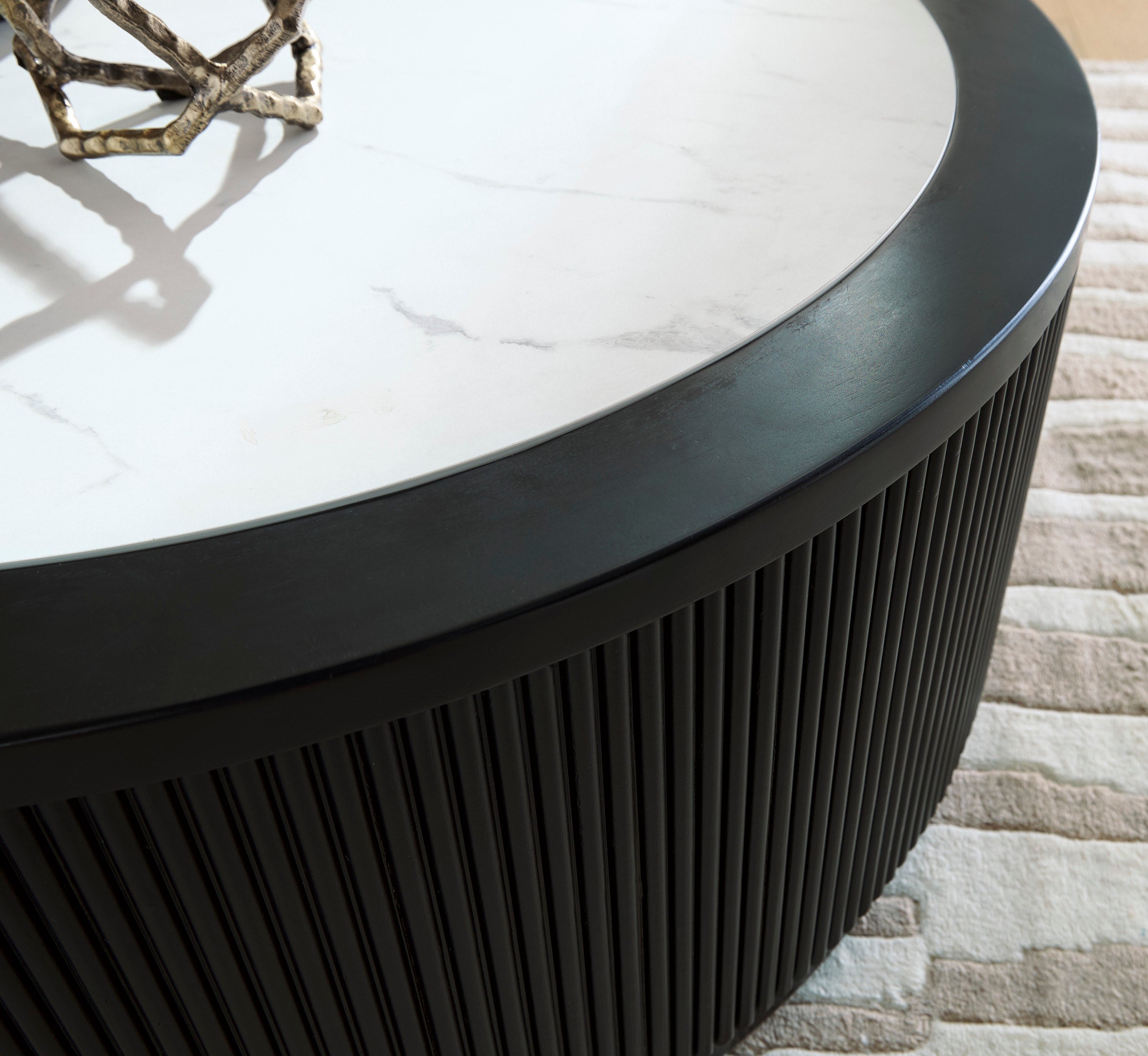 Ashley Black Faux Marble Square Cocktail Table on Casters, view 3