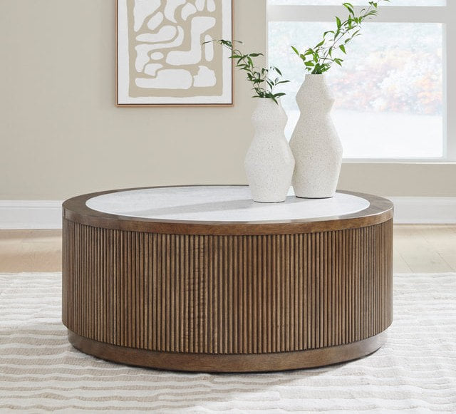 Ashley Brown Faux Stone Square Cocktail Table on Casters, view 5