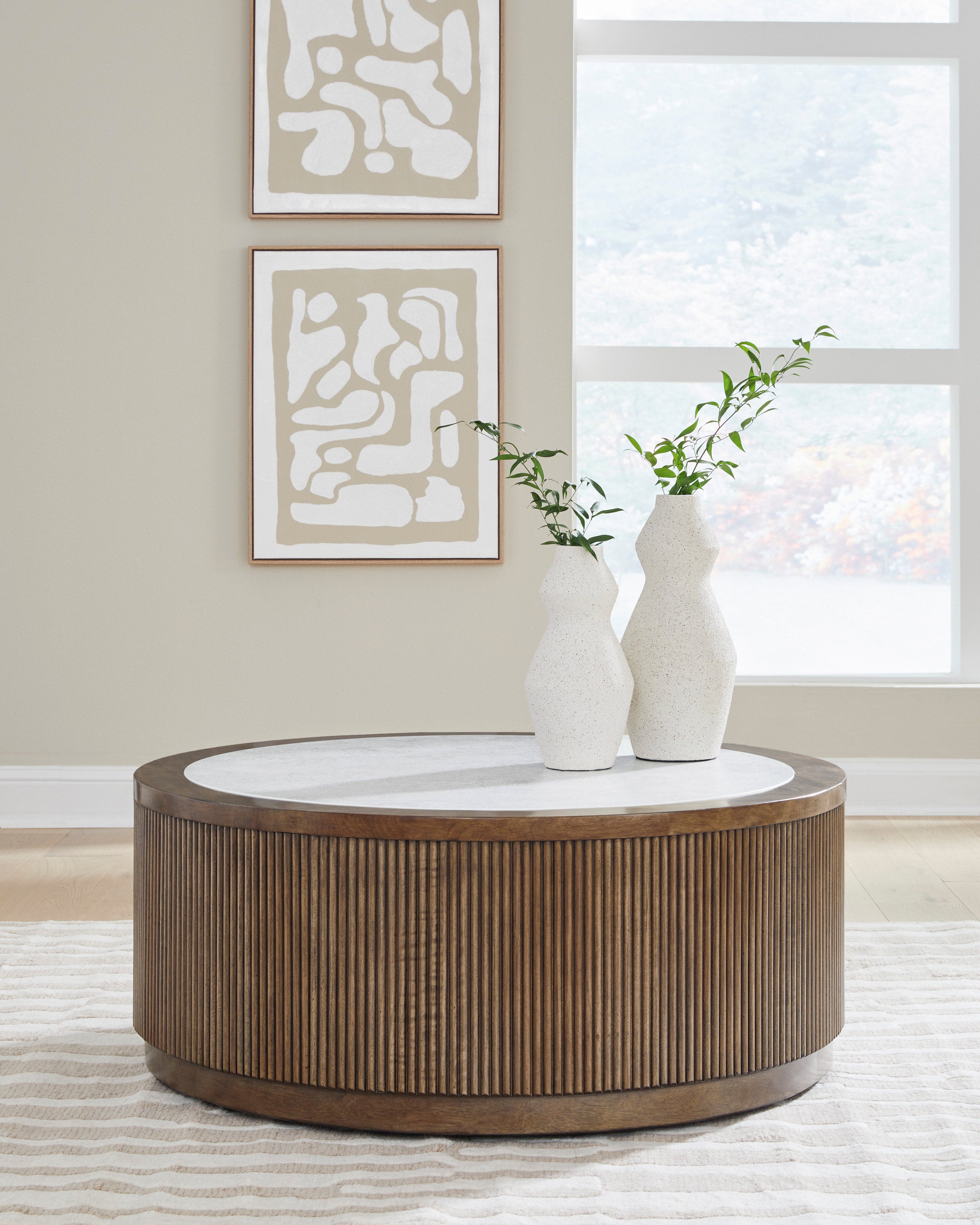 Ashley Brown Faux Stone Square Cocktail Table on Casters