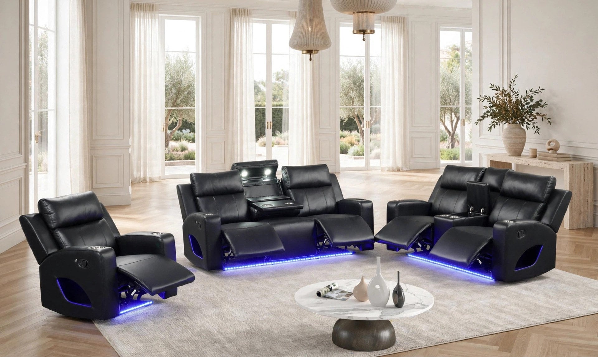 Pinnacle Black Leather-Gel 3-Piece Reclining Set, view 5