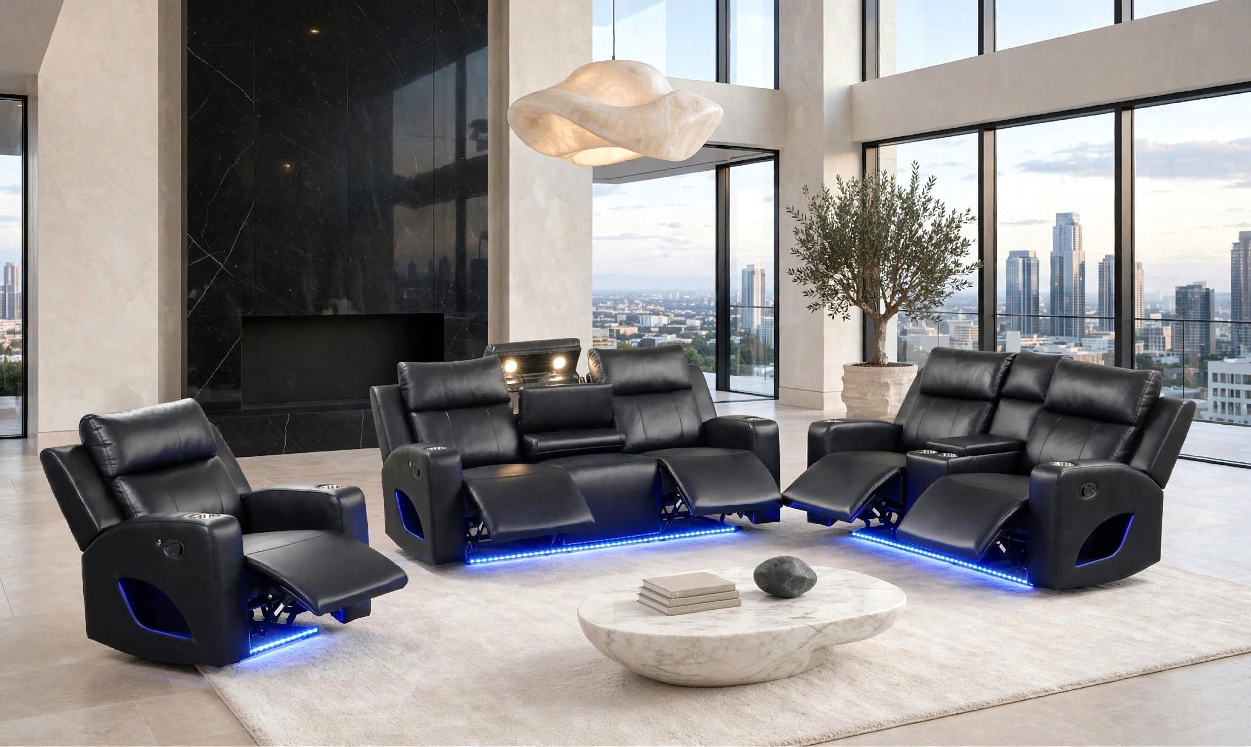 Pinnacle Black Leather-Gel 3-Piece Reclining Set, view 6