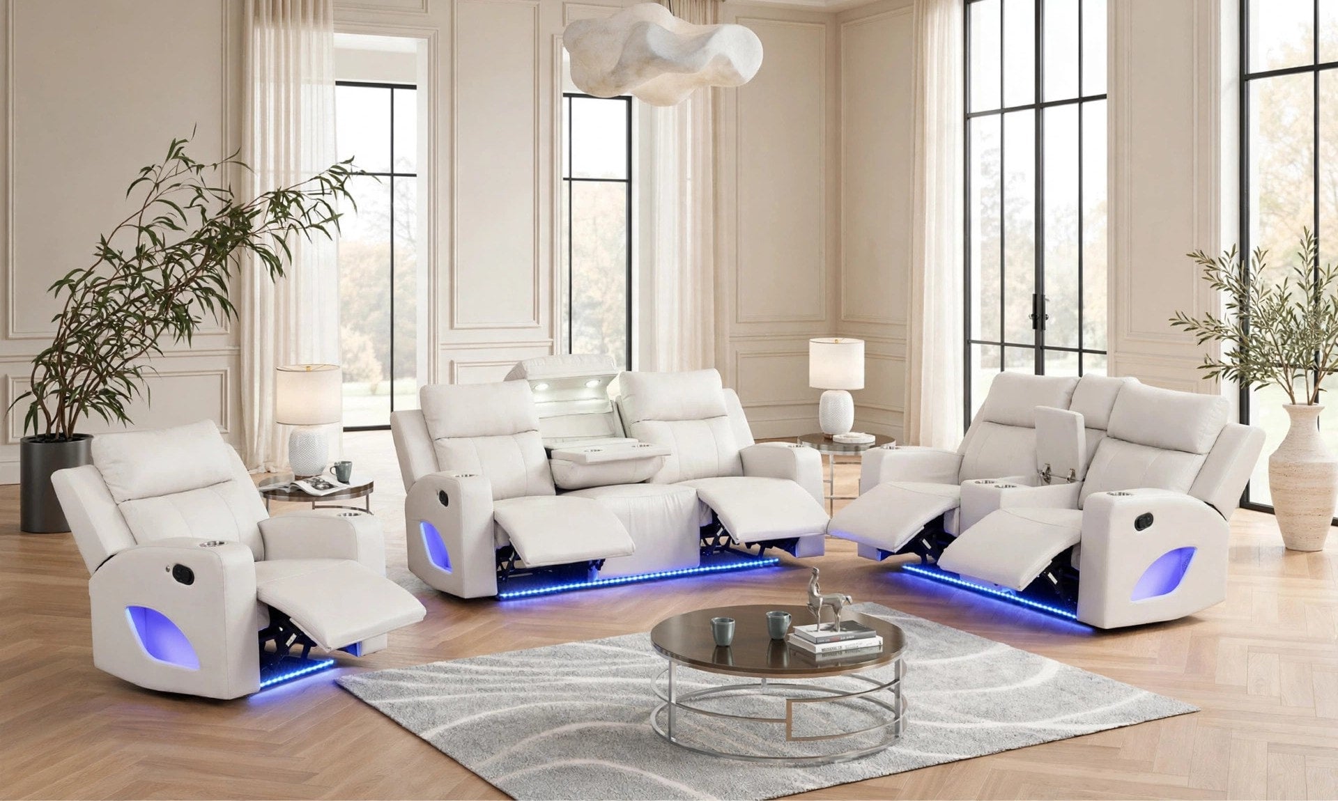 Pinnacle Sand Leather-Gel 3-Piece Reclining Set, view 5