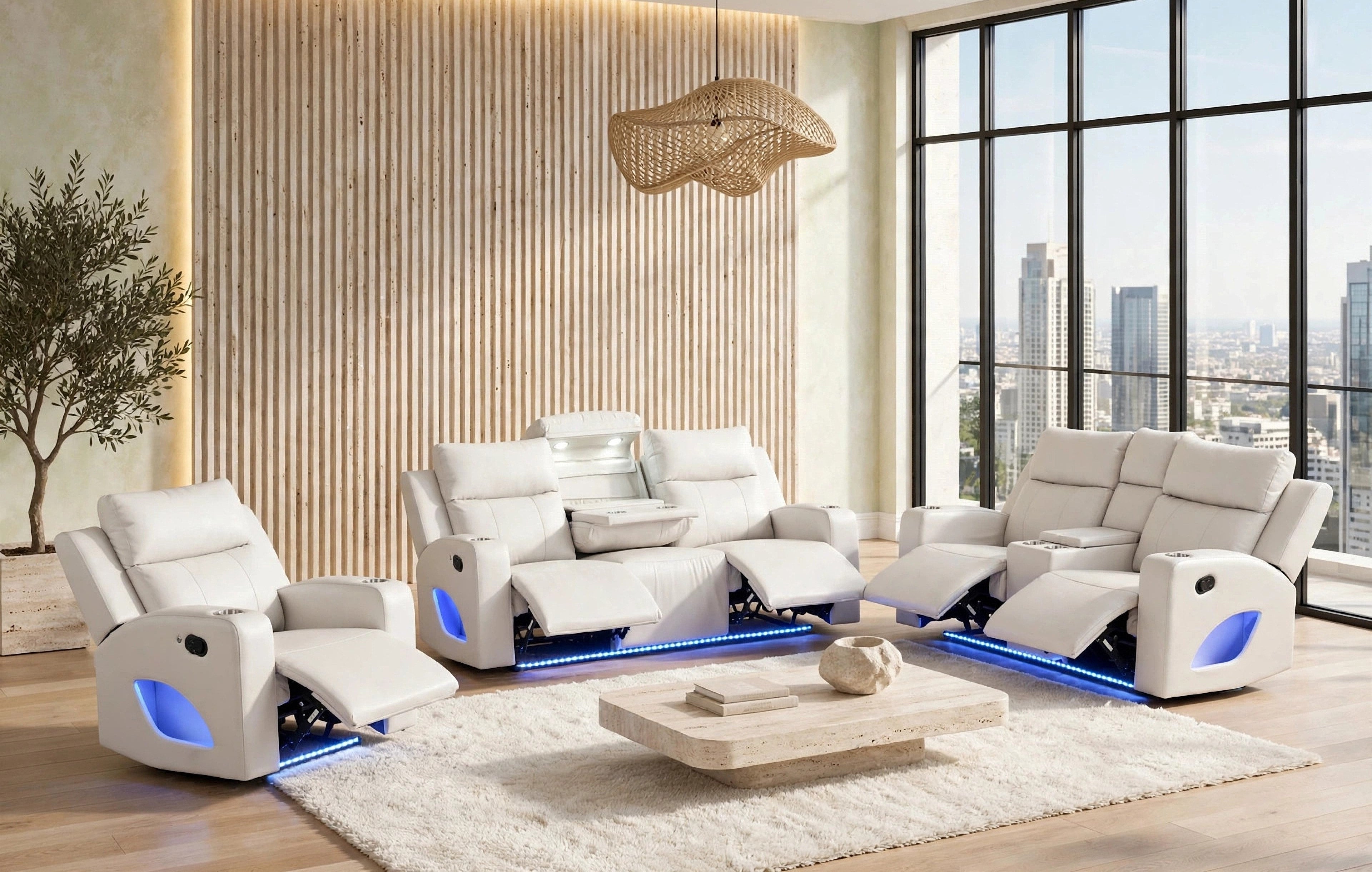 Pinnacle Sand Leather-Gel 3-Piece Reclining Set, view 6