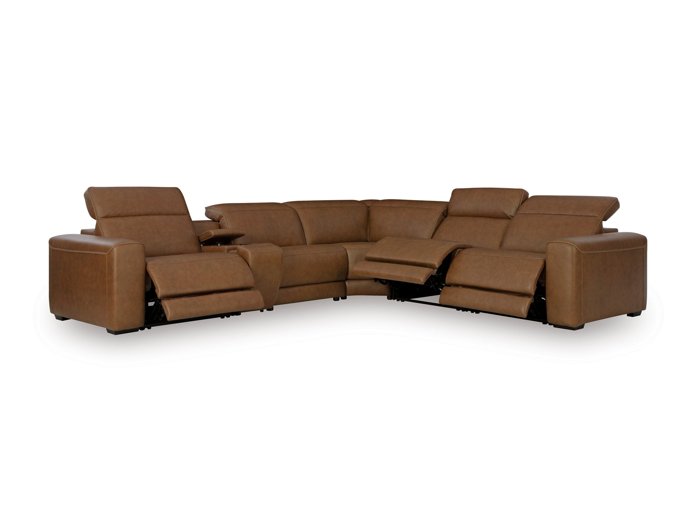 Ashley Caramel Top Grain Leather 6-Piece Power Sectional