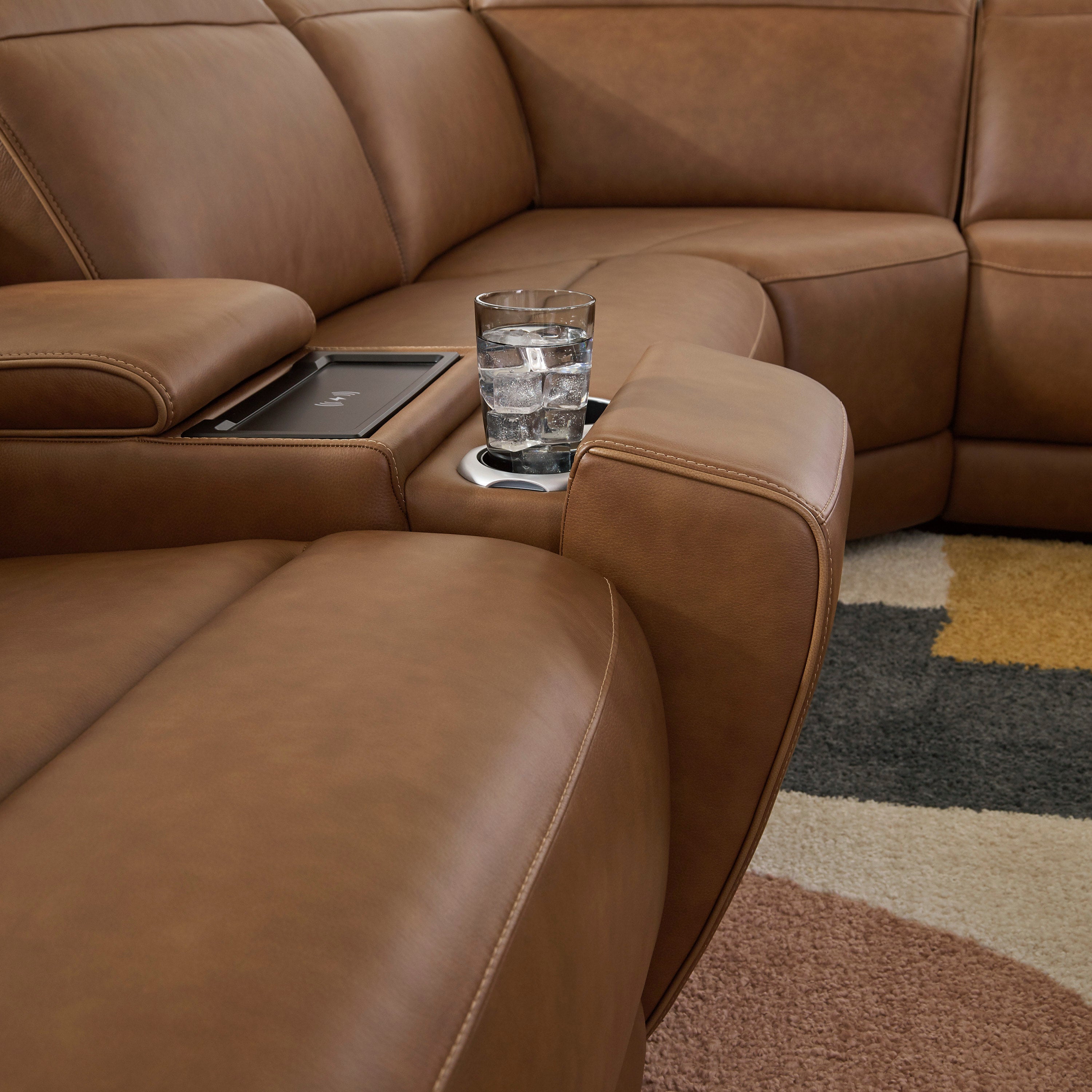 Ashley Caramel Top Grain Leather 6-Piece Power Sectional, view 2