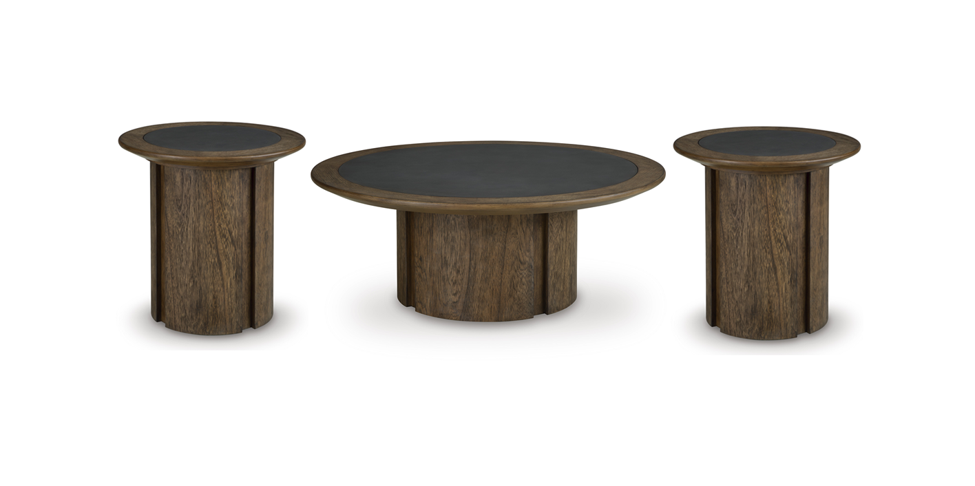 Ashley Warm Brown Round 3-Piece Occasional Table Set, view 3
