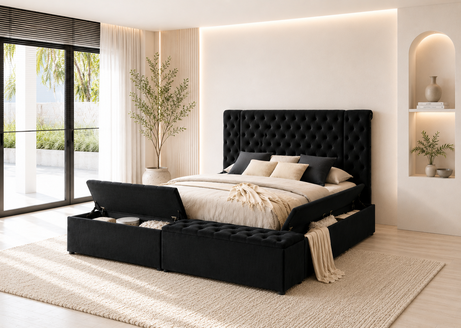 Liam Black Velvet Platform Bed