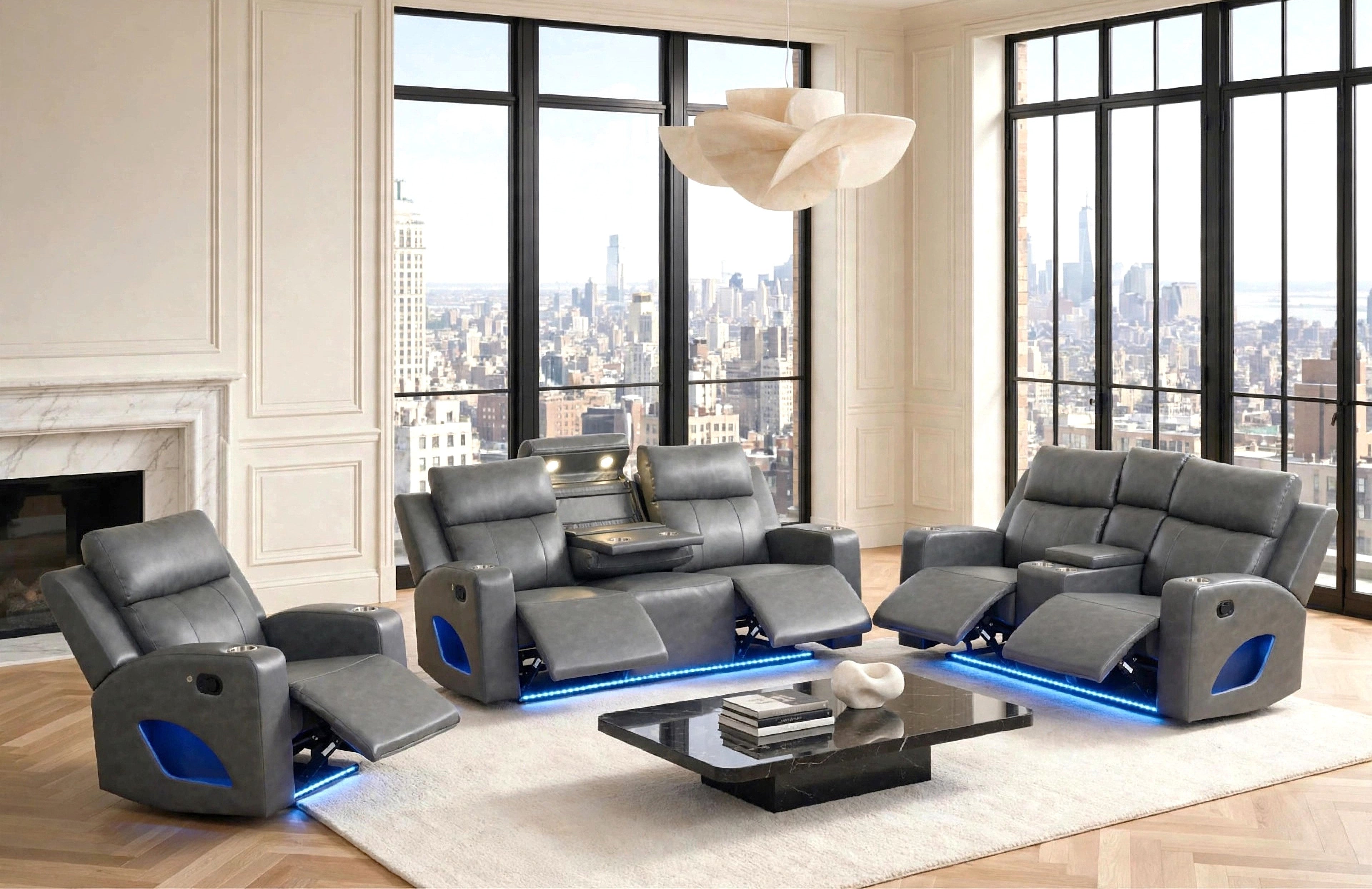 Pinnacle Gray Leather-Gel 3-Piece Reclining Set