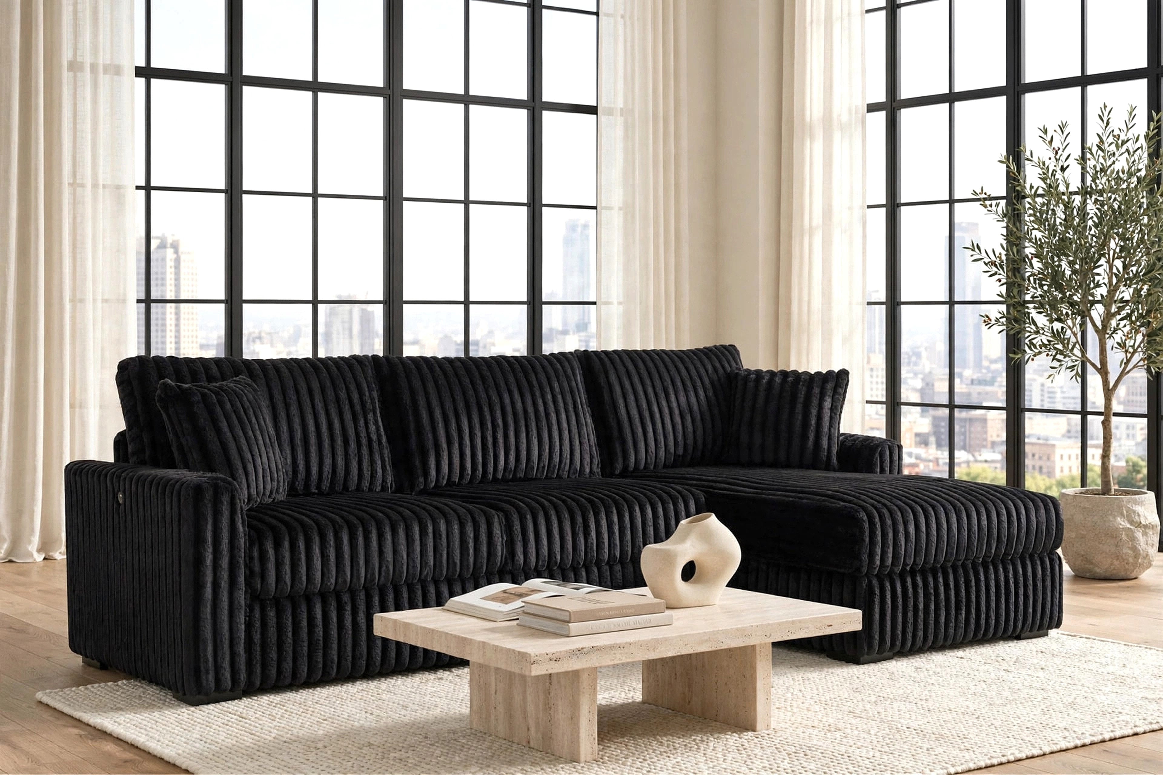 Sol Black Reversible Sectional with USB Ports