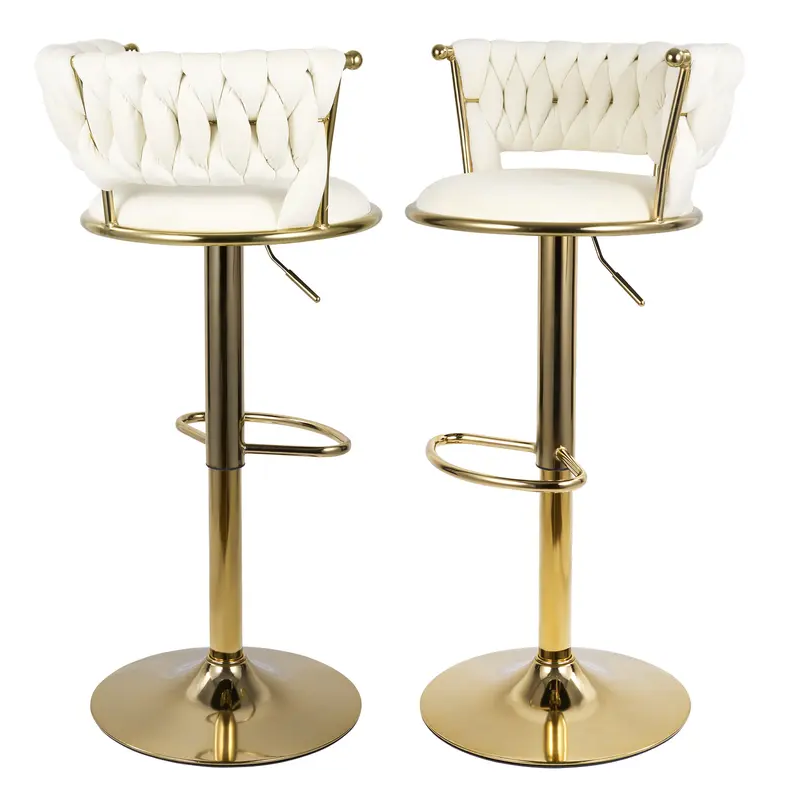 Beige Velvet Swivel Counter Stools with Gold Base (Set of 2)